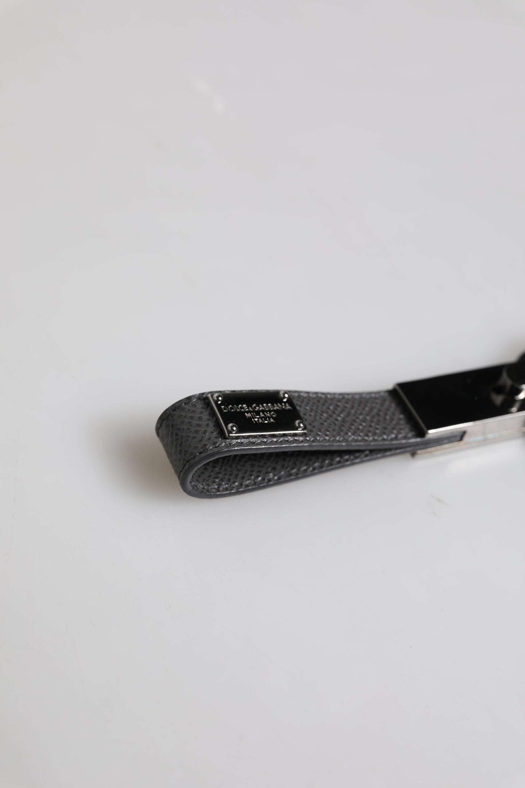 Dolce & Gabbana Brown Leather DG Plaque Double Keyring Holder Keychain