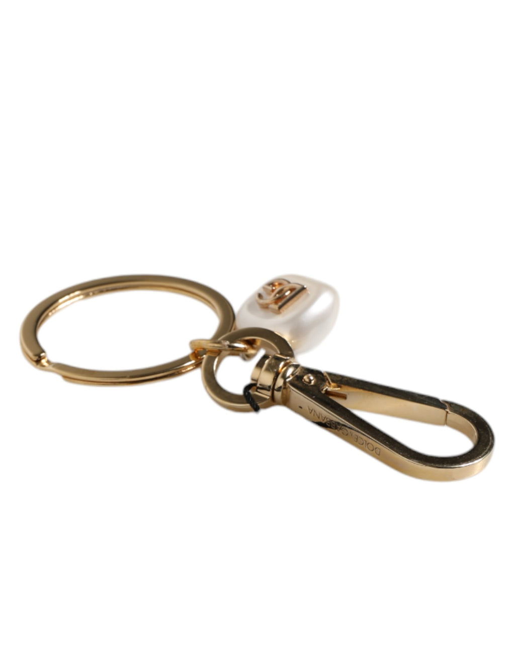 Dolce & Gabbana Chic Gold Brass Faux Pearl Letter Charm Keyring Keychain