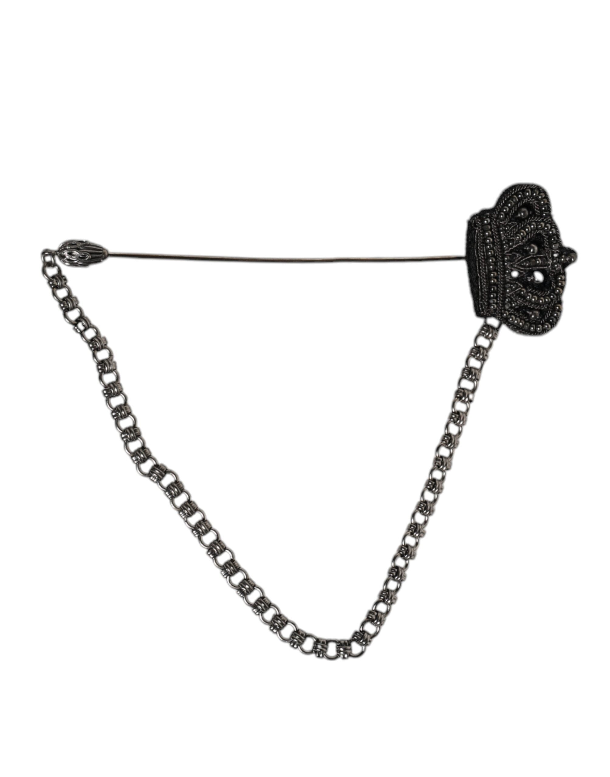 Dolce & Gabbana Silver Tone Brass Crown Chain Women Brooch Lapel Pin