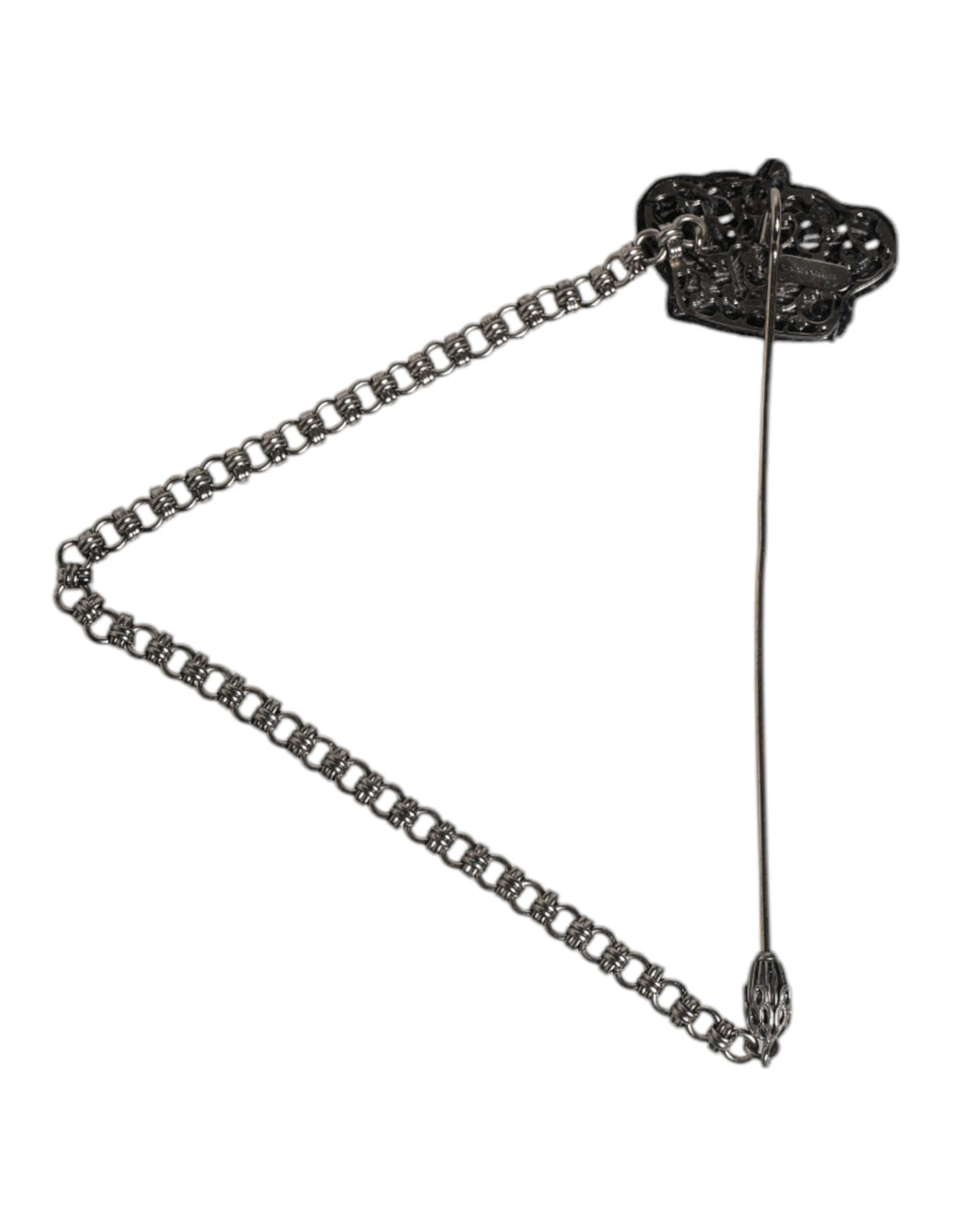 Dolce & Gabbana Silver Tone Brass Crown Chain Women Brooch Lapel Pin