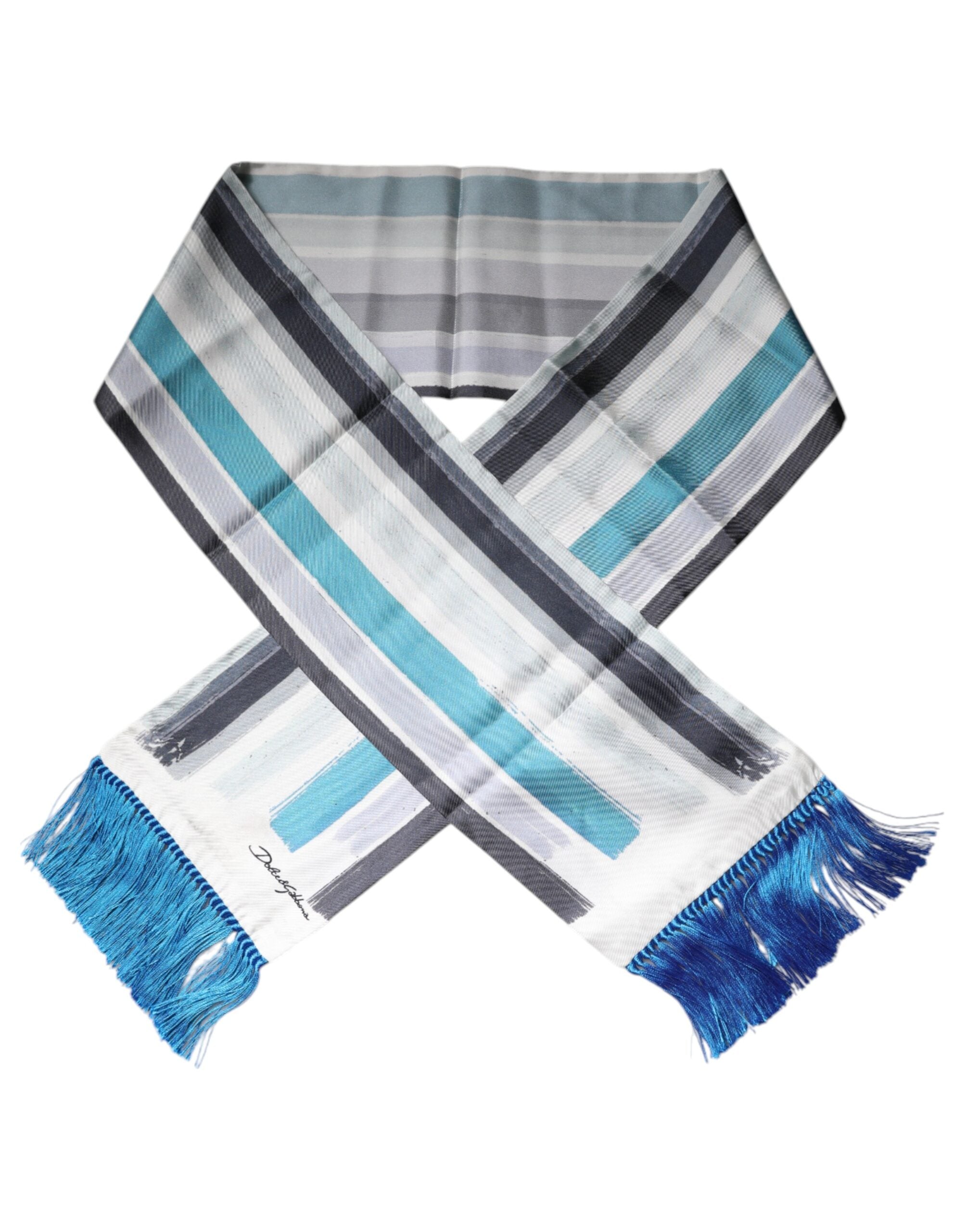 Dolce & Gabbana Multicolor Stripes Silk Fringes Neck Foulard Scarf