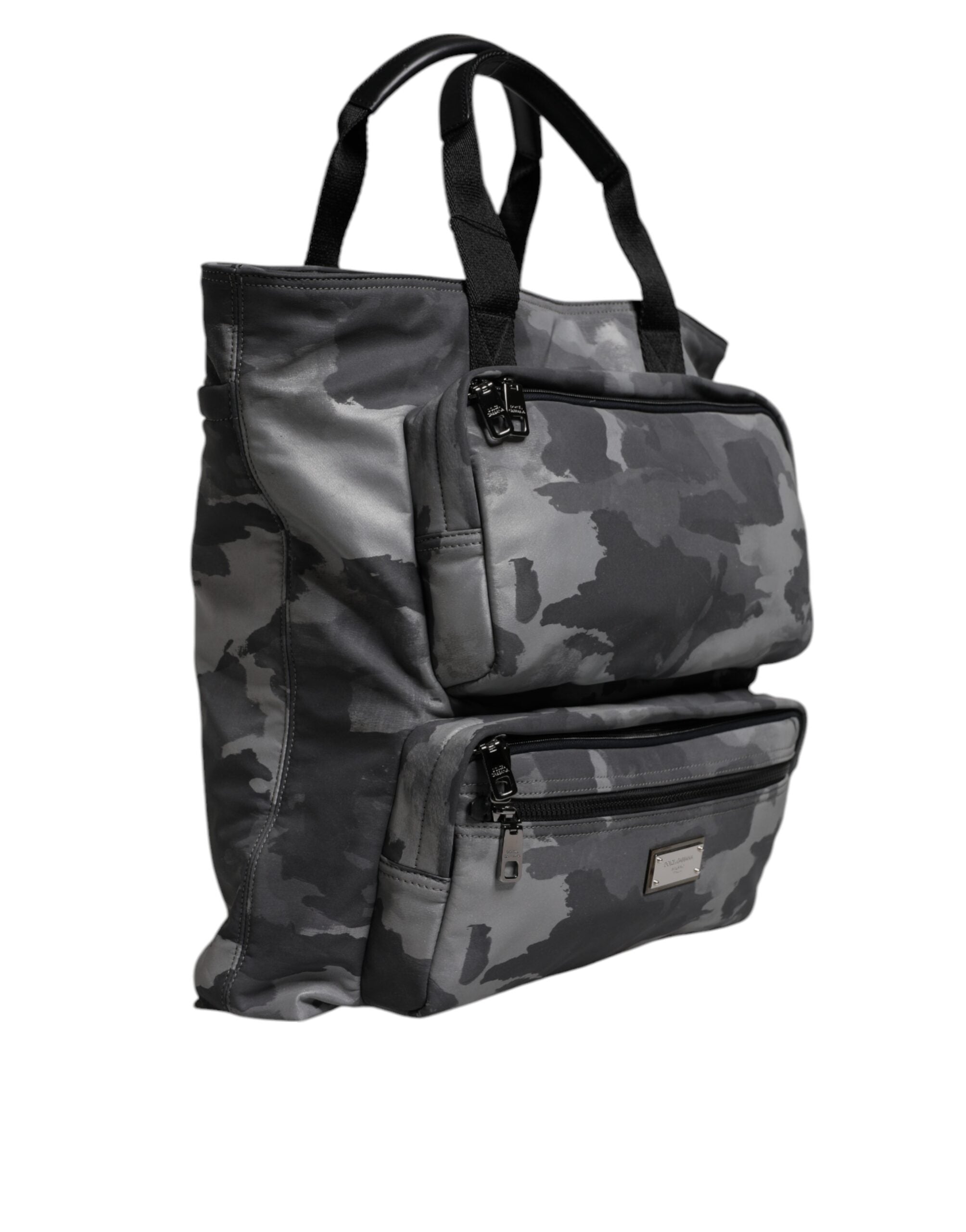 Dolce & Gabbana Gray Camo Cotton Multiple Compartments Tote Bag