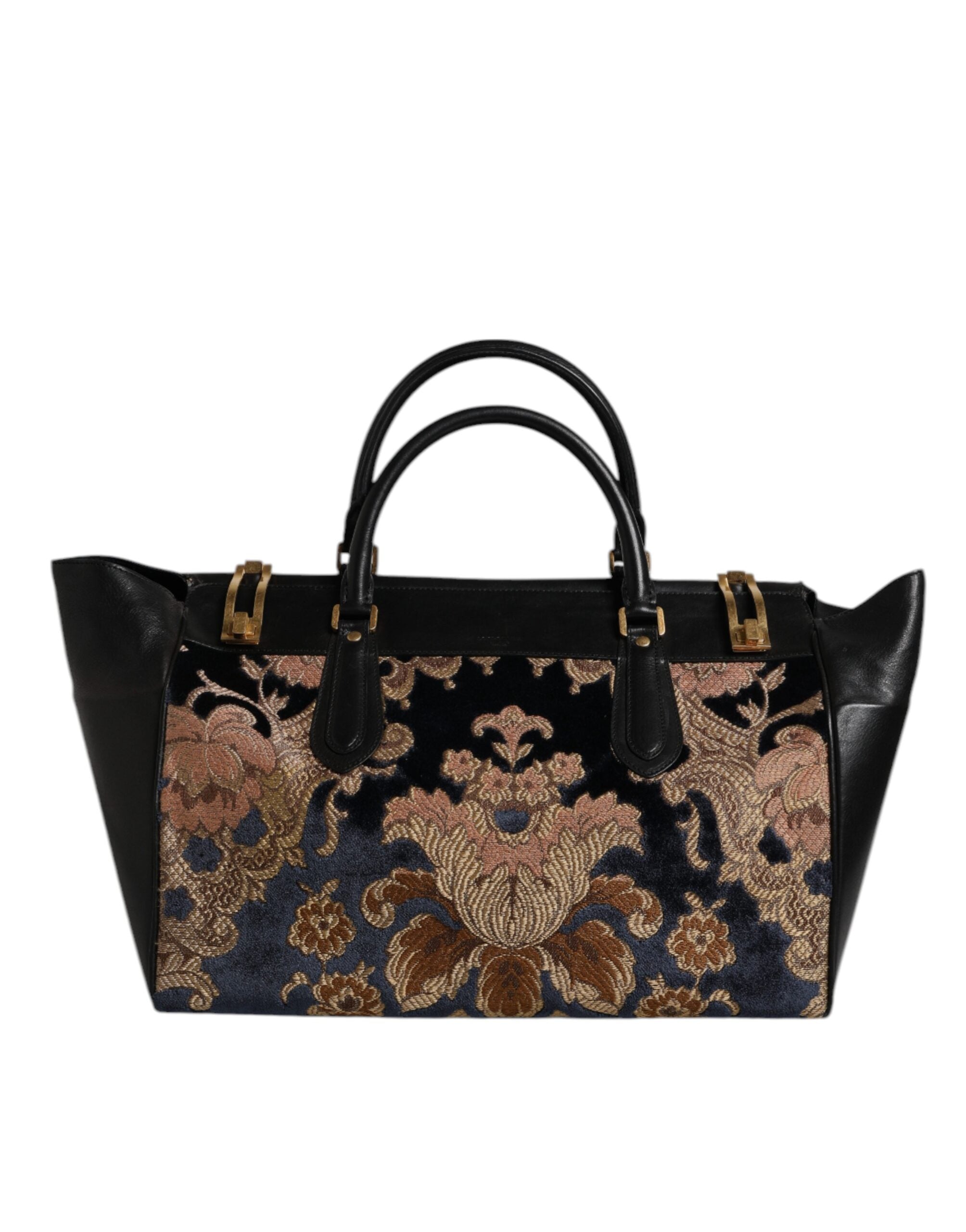 Dolce & Gabbana Black Floral Jacquard Handbag Shoulder Tote Bag