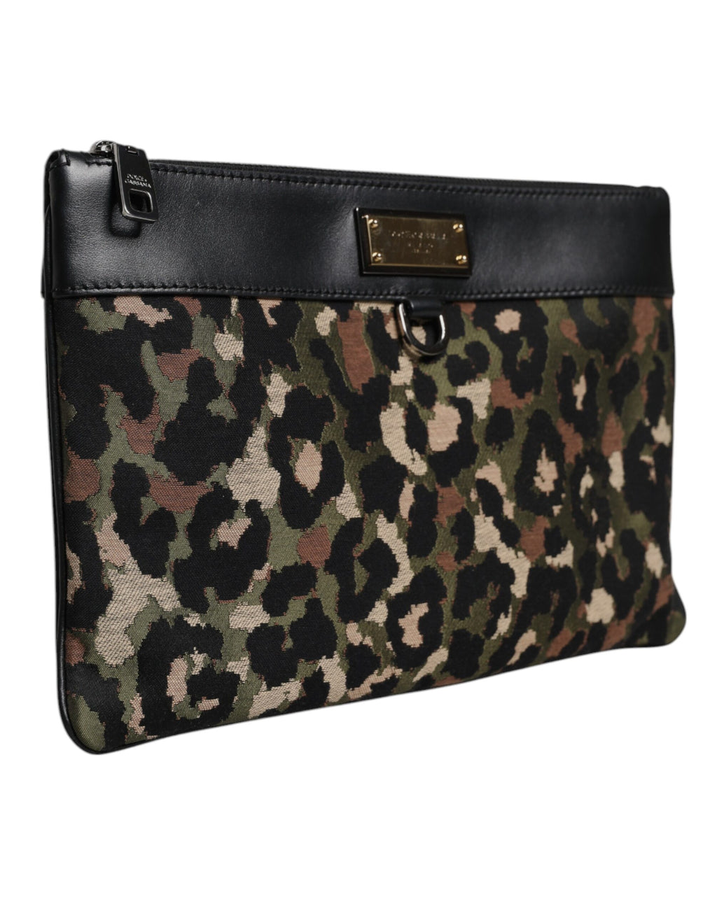Dolce & Gabbana Multicolor Leopard Jacquard Print Logo Plaque Pouch Bag