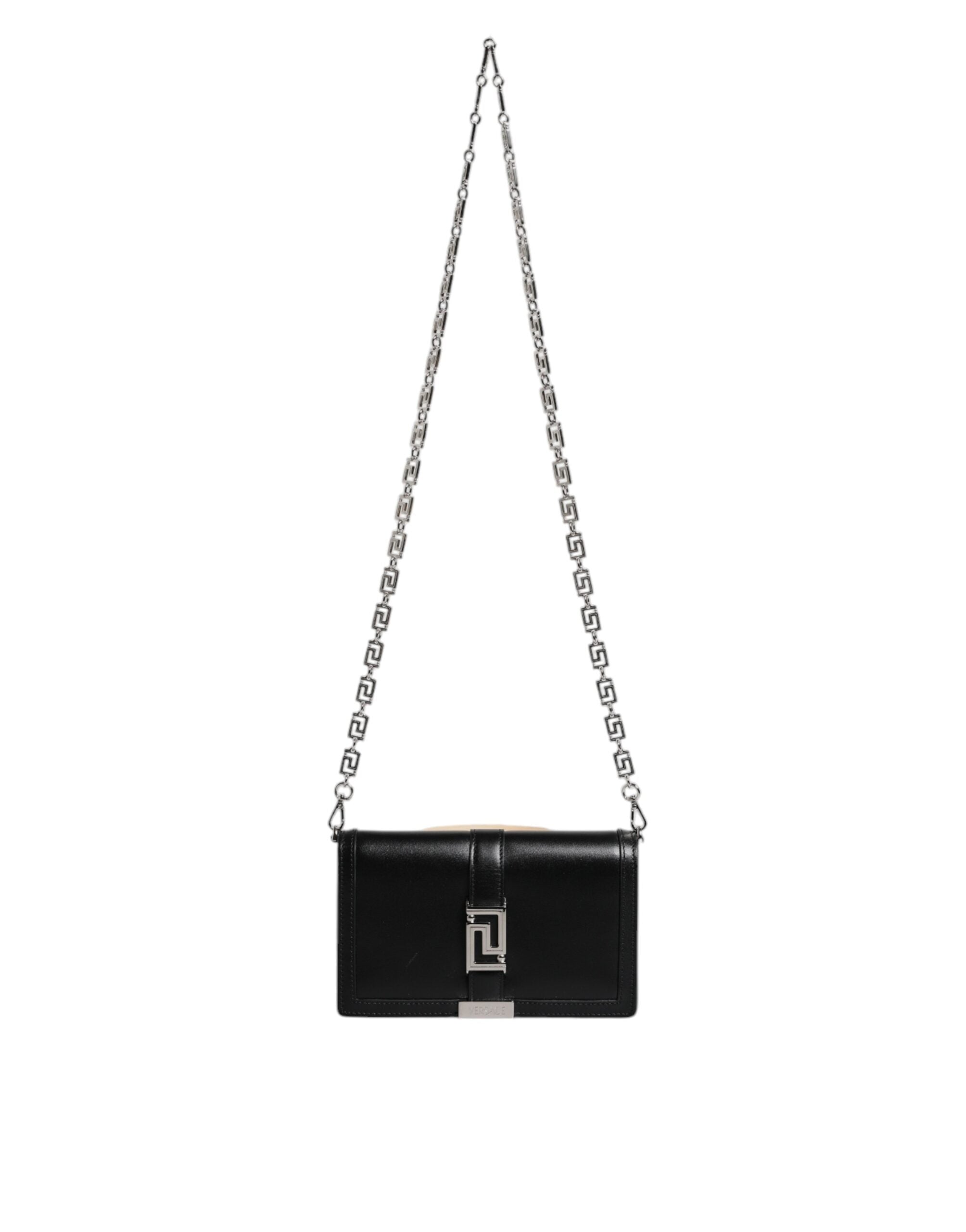 Versace Black Calfskin Leather Chain Strap Shoulder Crossbody Bag