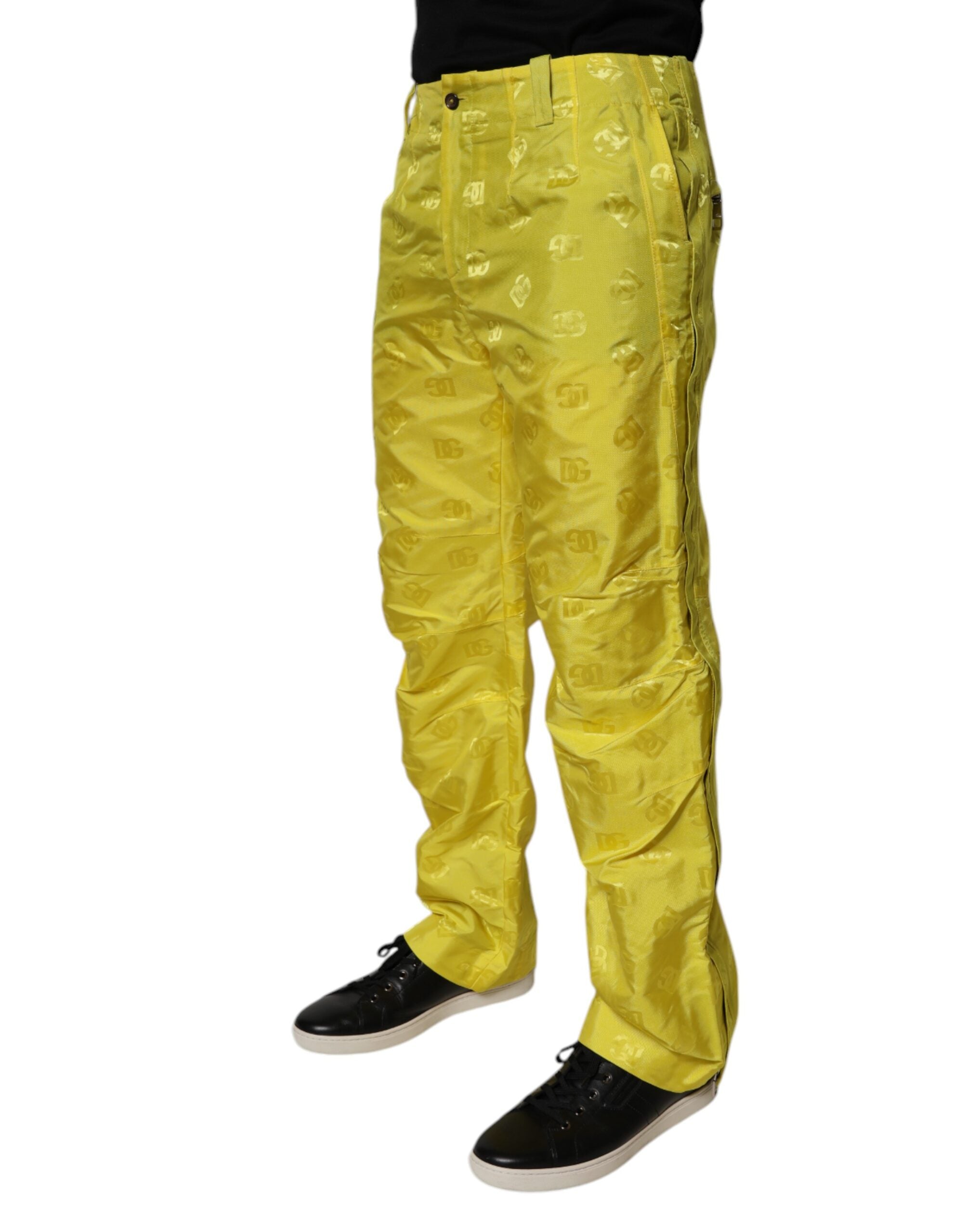 Pantalón Recto Amarillo Dolce & Gabbana de Poliéster con Monograma DG