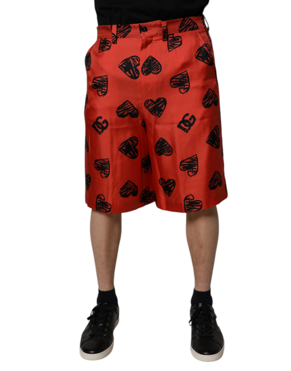 Dolce & Gabbana Orange Silk Heart Print Bermuda Shorts