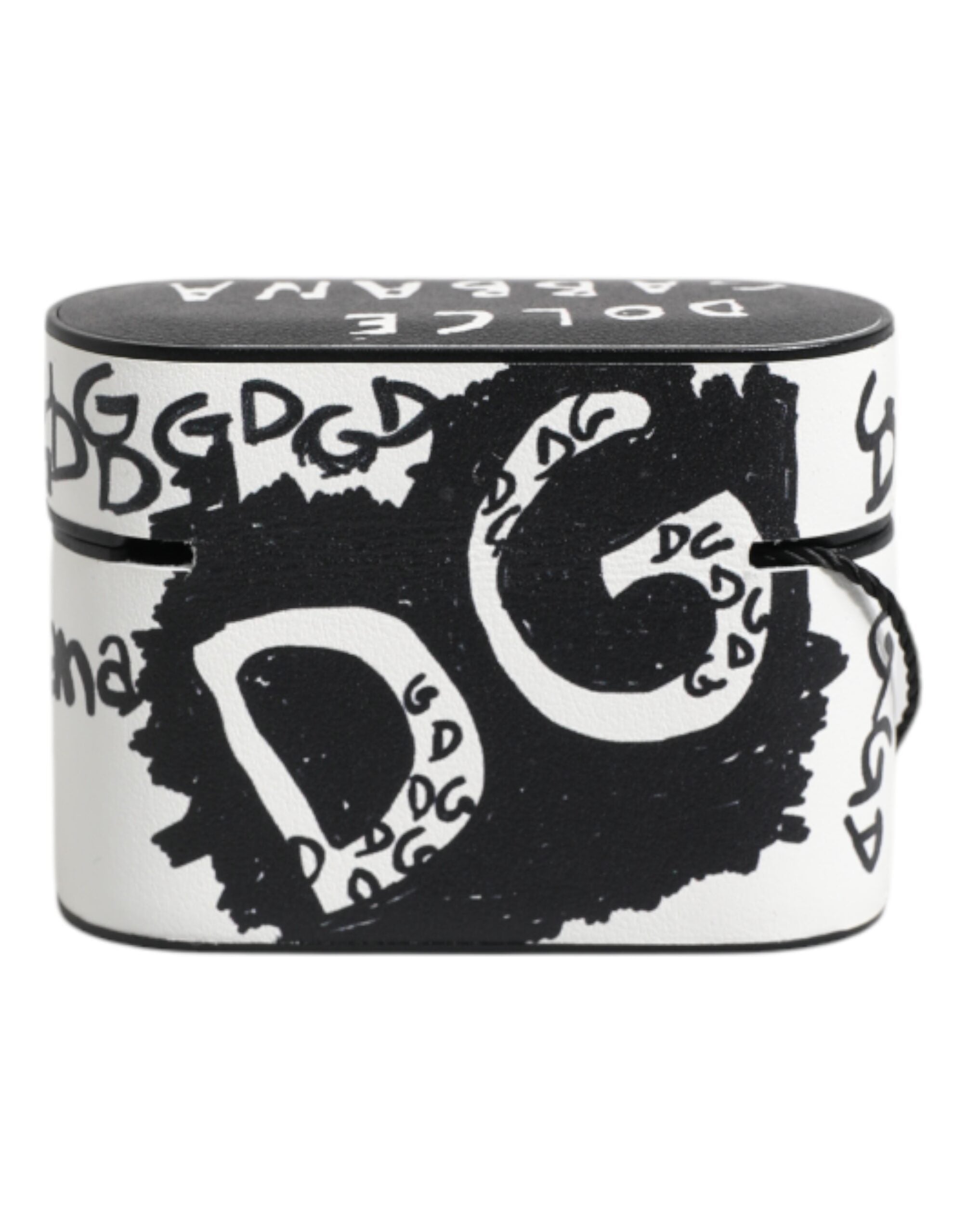 Dolce & Gabbana Black White Leather Scribble Embossed Logo Airpods Case
