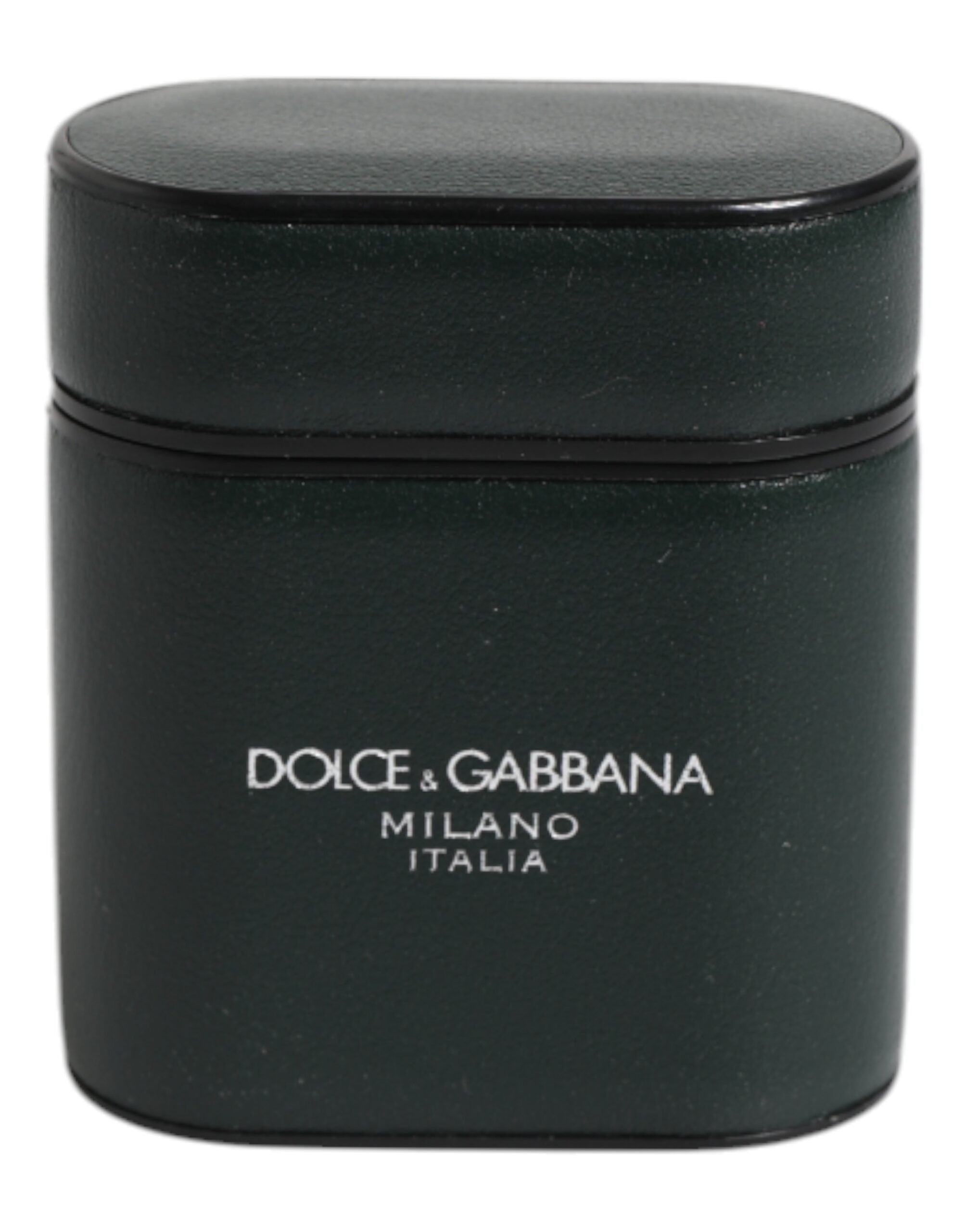 Dolce & Gabbana Black Calfskin Leather Logo Print Flip Holder Airpods Case