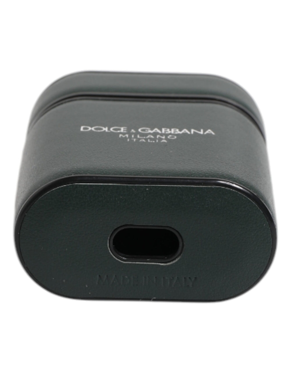 Dolce & Gabbana Black Calfskin Leather Logo Print Flip Holder Airpods Case