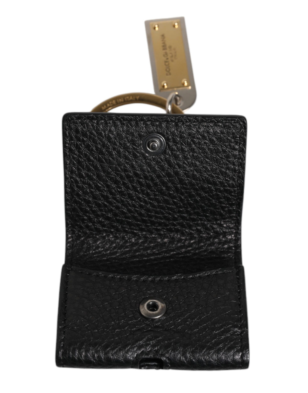 Dolce & Gabbana Black Leather Strap Gold Metal Logo Plaque Airpods Case