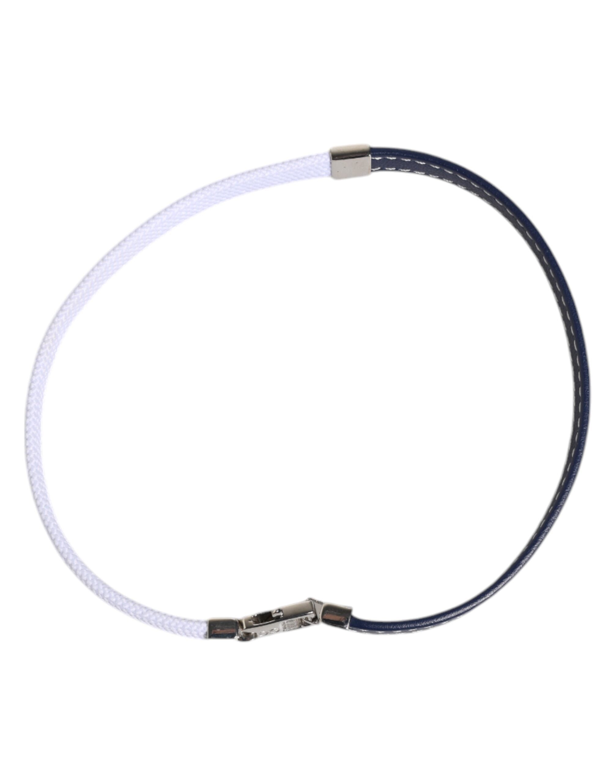 Dolce & Gabbana Blue White Leather Trimmed DG Engraved Silver Tone Clasp Bracelet