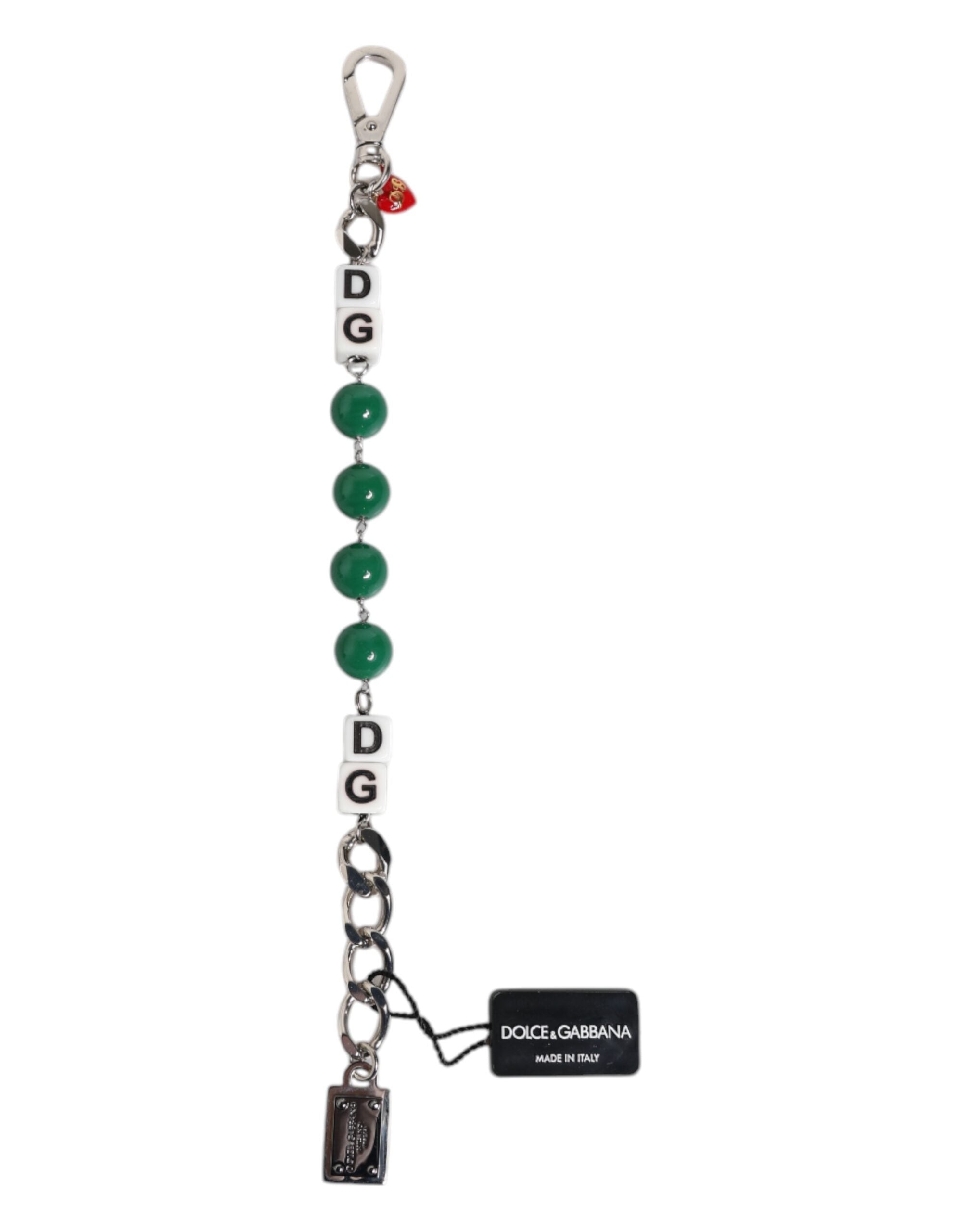 Pulsera con dije adornado con logo de dados de latón en tono plateado de Dolce & Gabbana