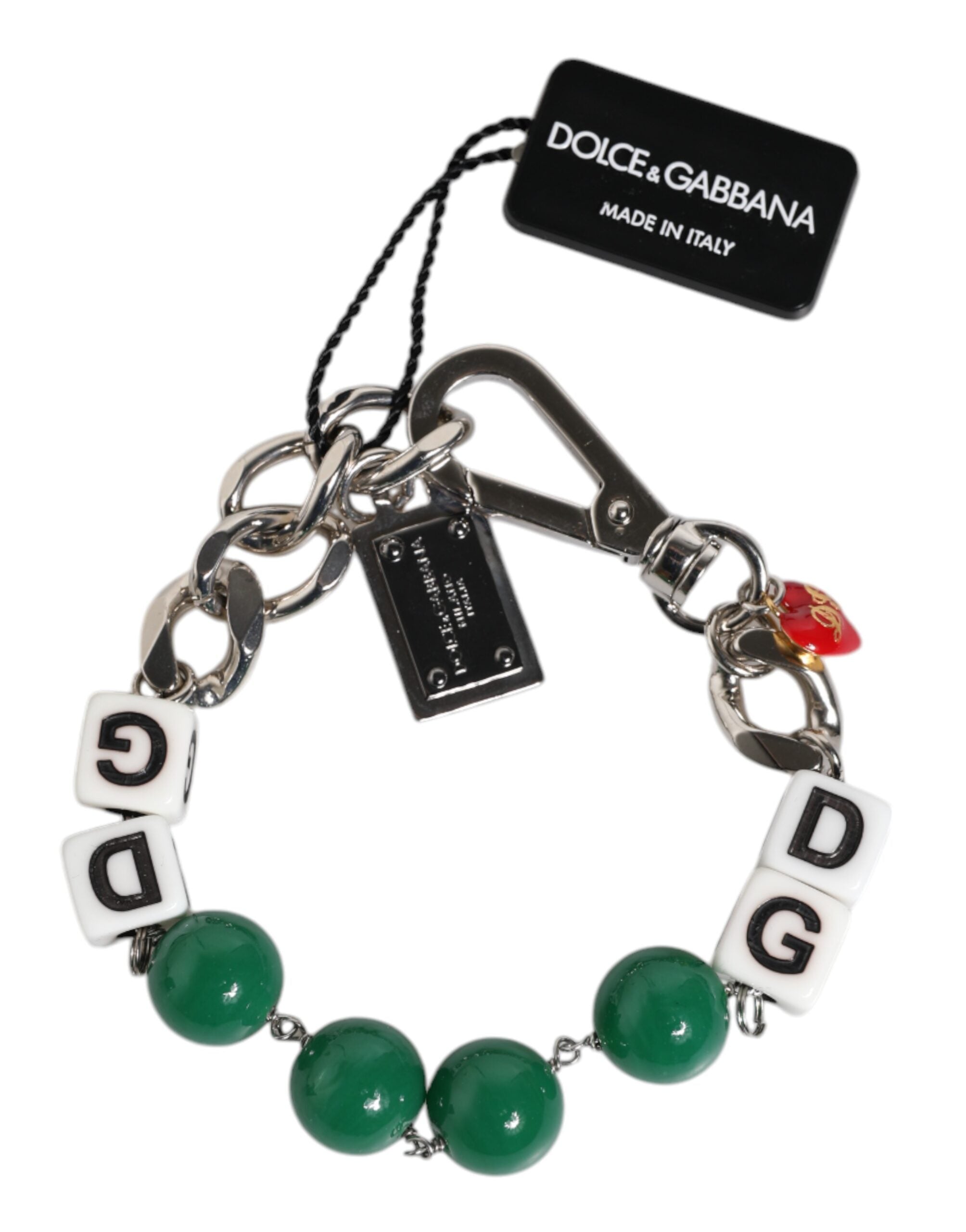 Pulsera con dije adornado con logo de dados de latón en tono plateado de Dolce & Gabbana