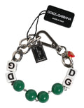 Pulsera con dije adornado con logo de dados de latón en tono plateado de Dolce & Gabbana