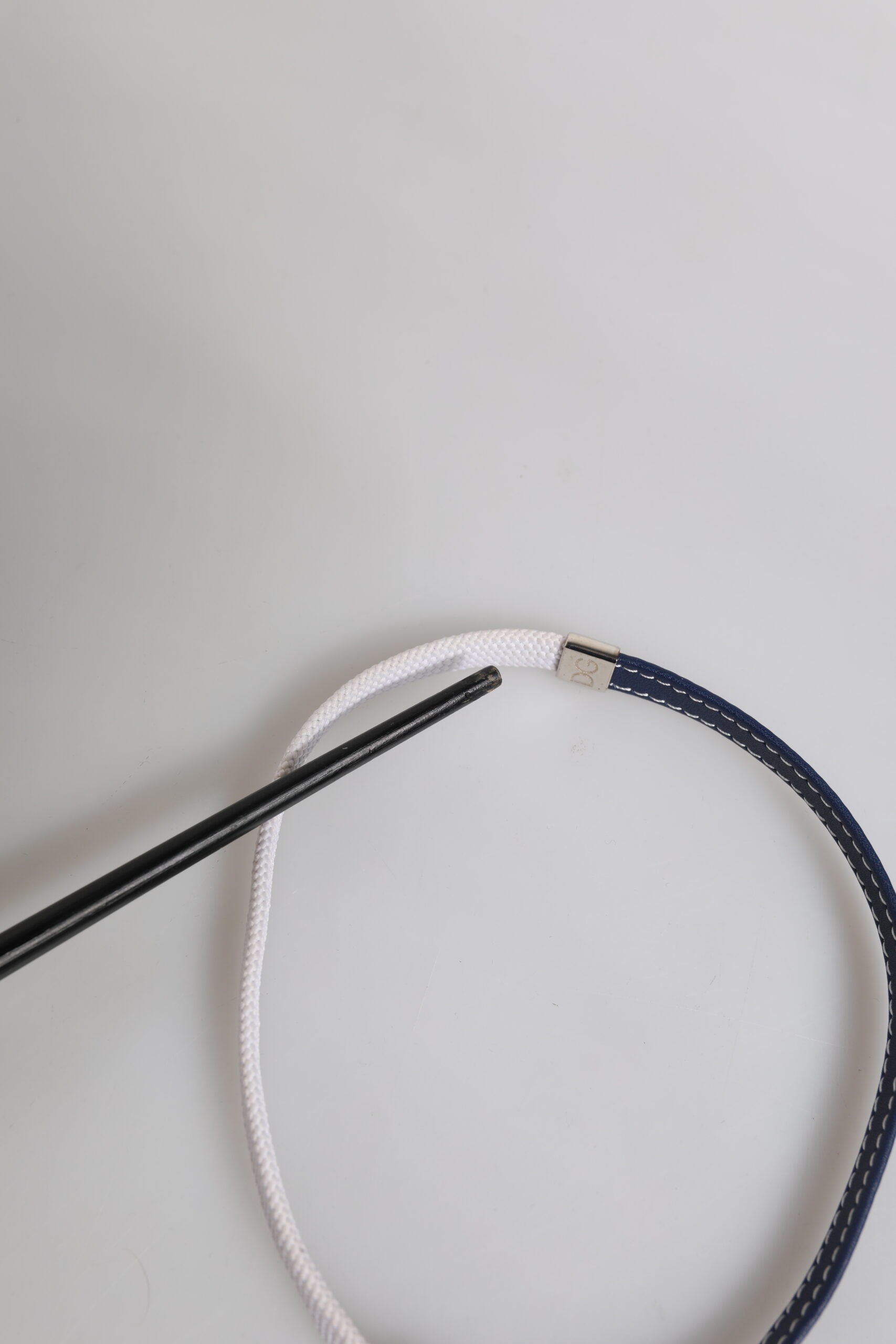 Dolce & Gabbana Blue White Leather Trimmed DG Engraved Silver Tone Clasp Bracelet