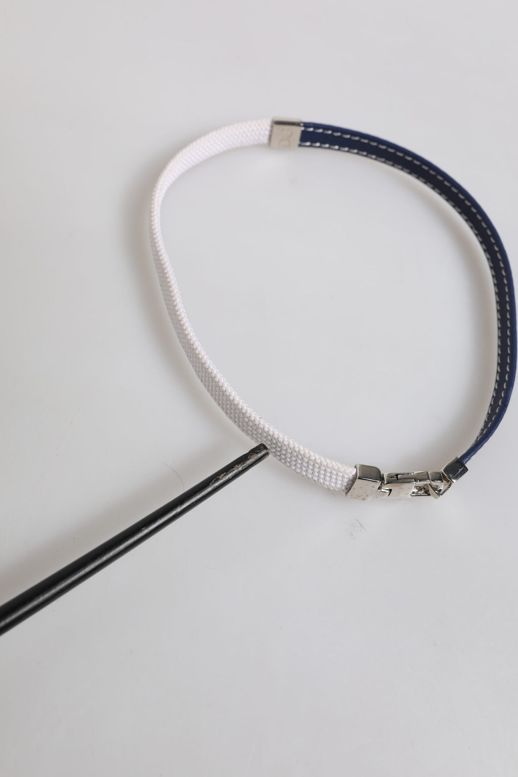 Dolce & Gabbana Blue White Leather Trimmed DG Engraved Silver Tone Clasp Bracelet