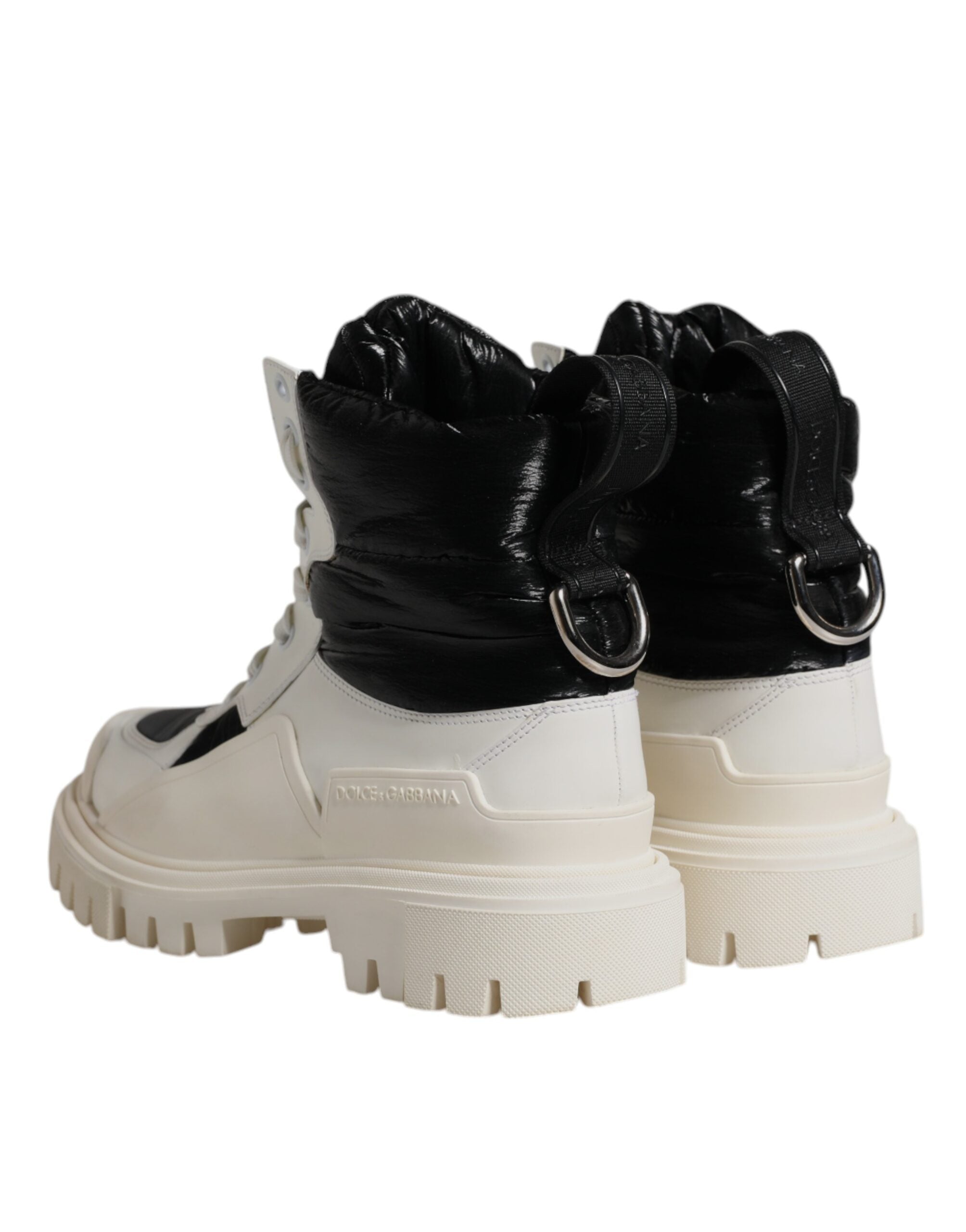 Dolce & Gabbana White Padded Mid Calf Lace Up Boots Shoes