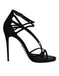 Dolce & Gabbana Black Leather Stiletto Heels Sandals Shoes