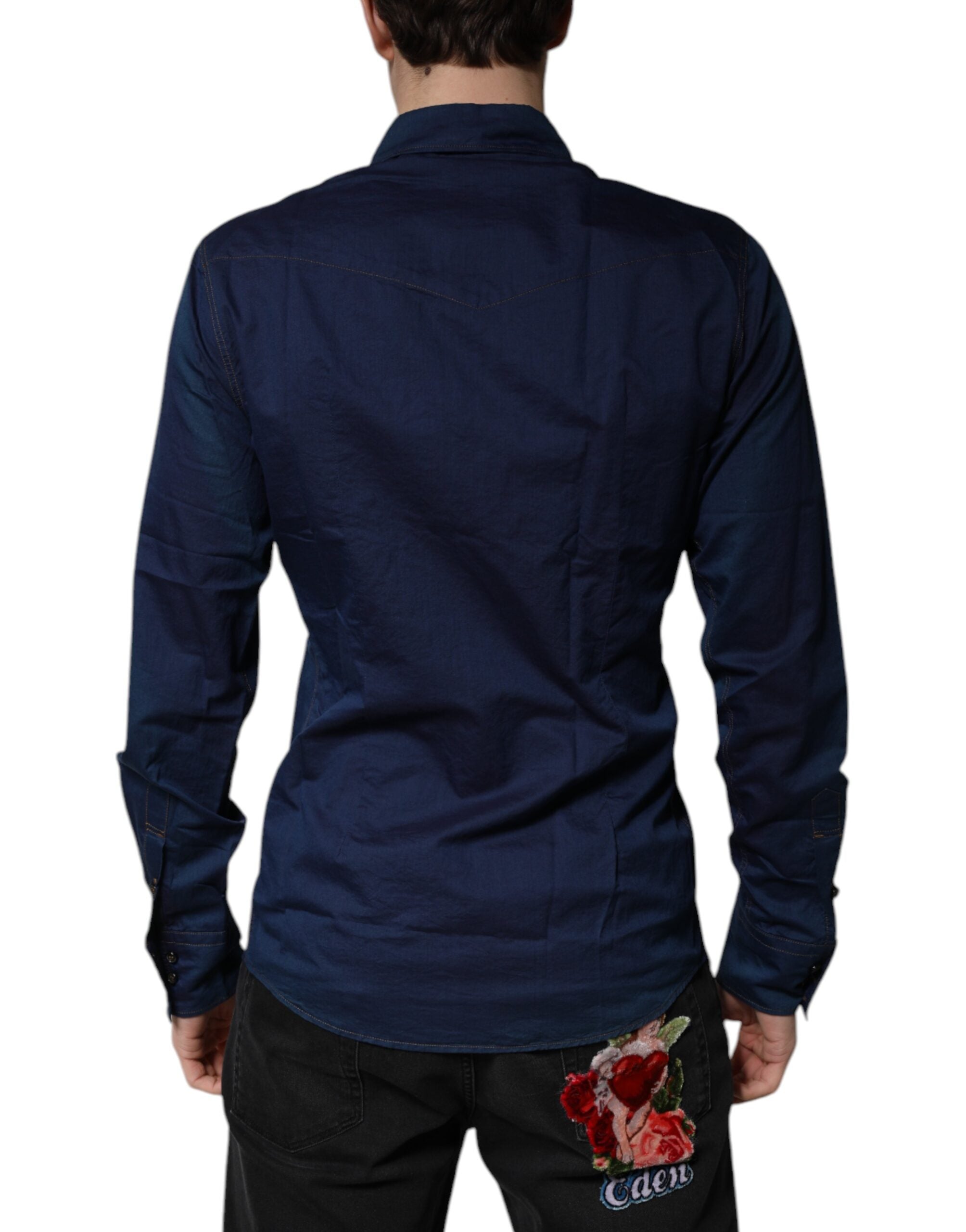 Dolce & Gabbana Dark Blue Cotton GOLD Dress Formal Shirt