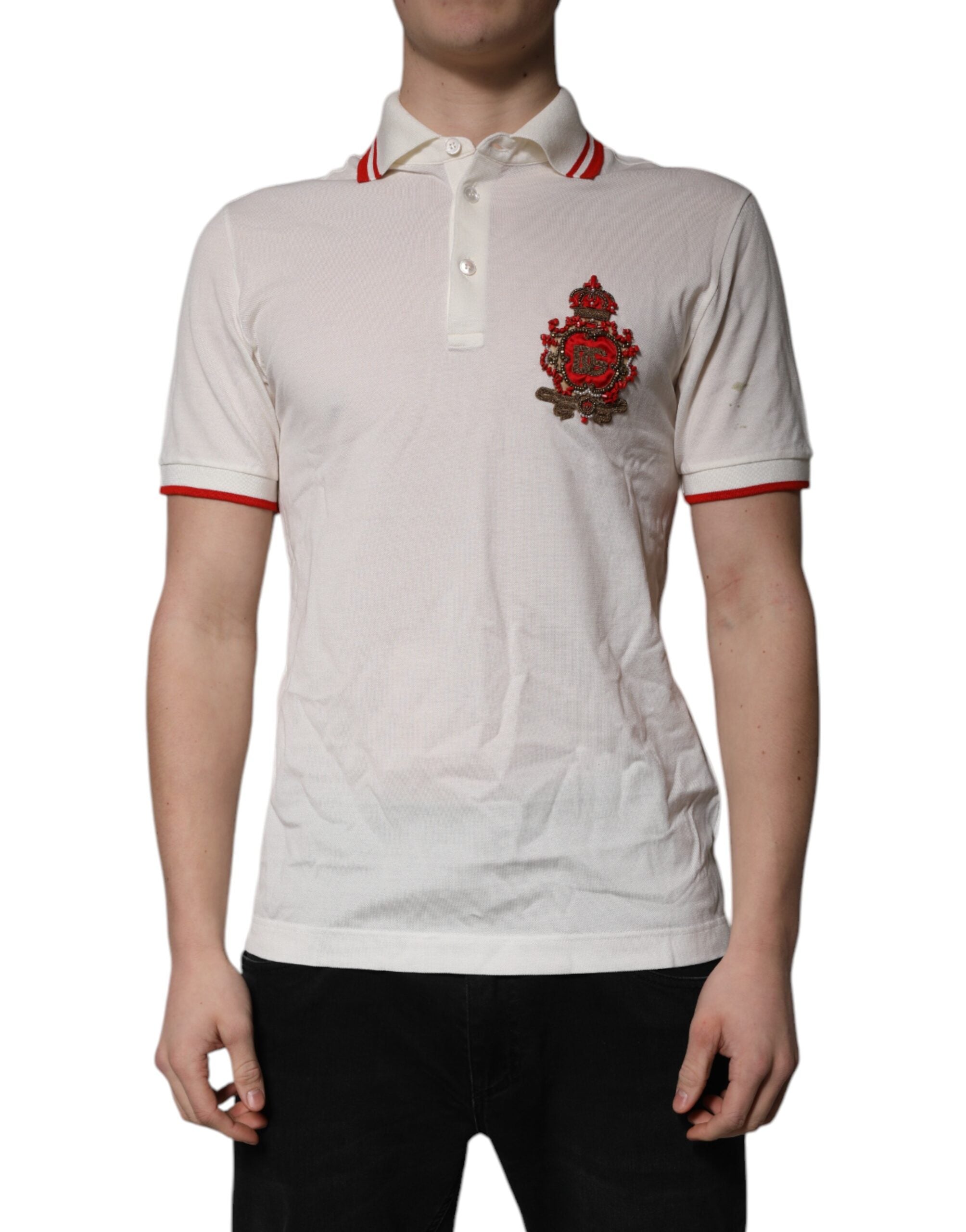 Dolce & Gabbana White Cotton Logo Collared Polo Men T-shirt