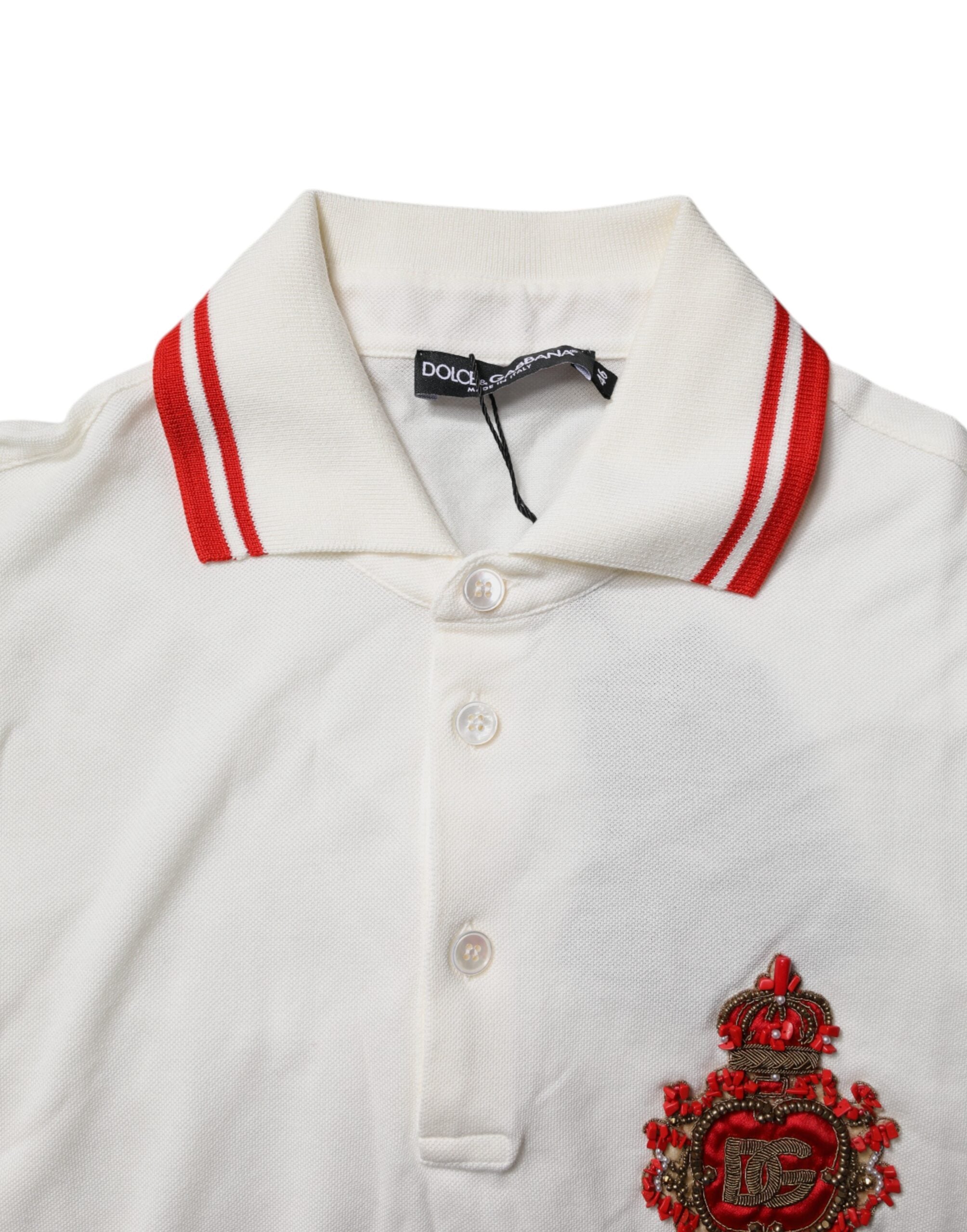 Dolce & Gabbana White Cotton Logo Collared Polo Men T-shirt