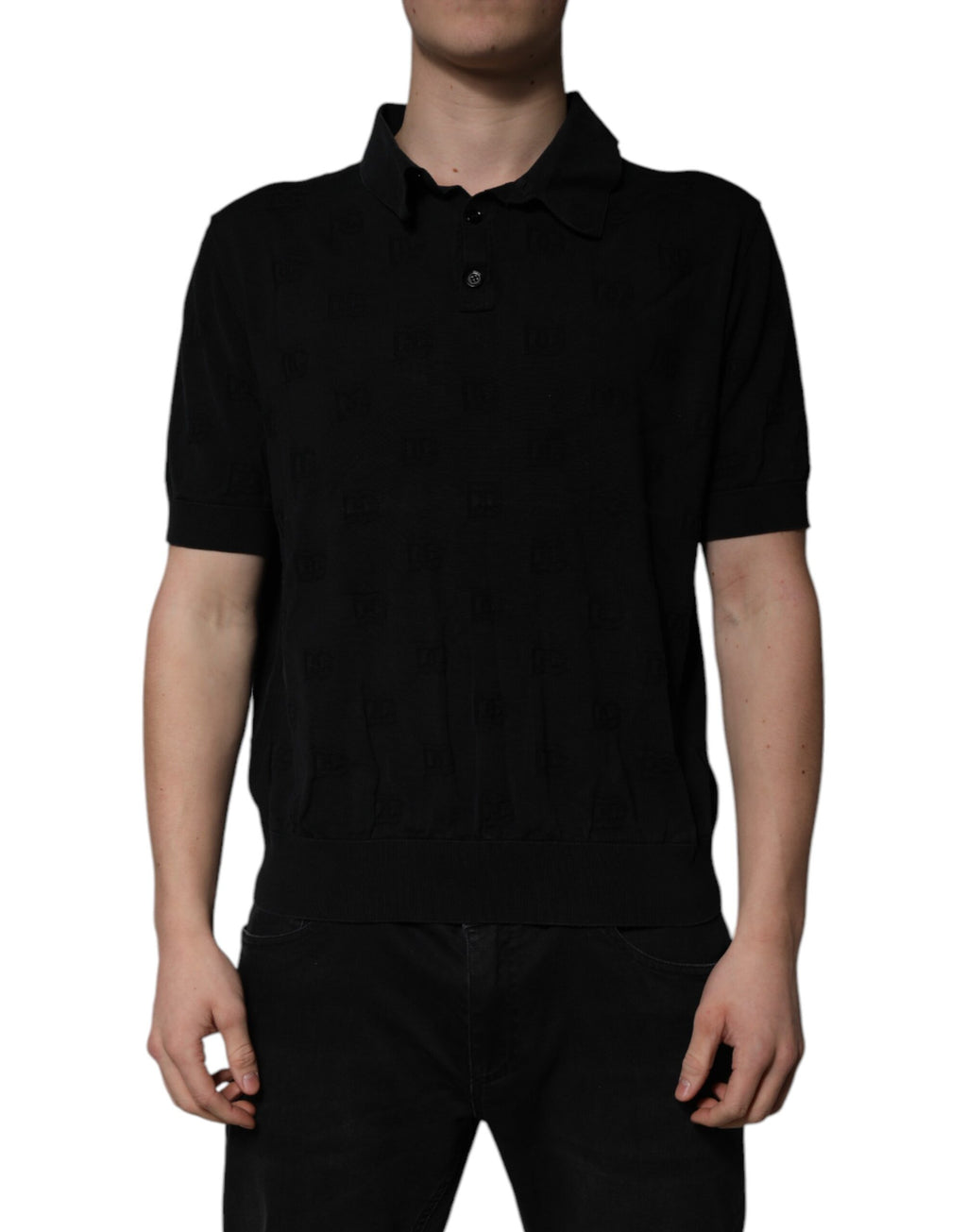 Dolce & Gabbana Black Silk Collared Polo T-shirt