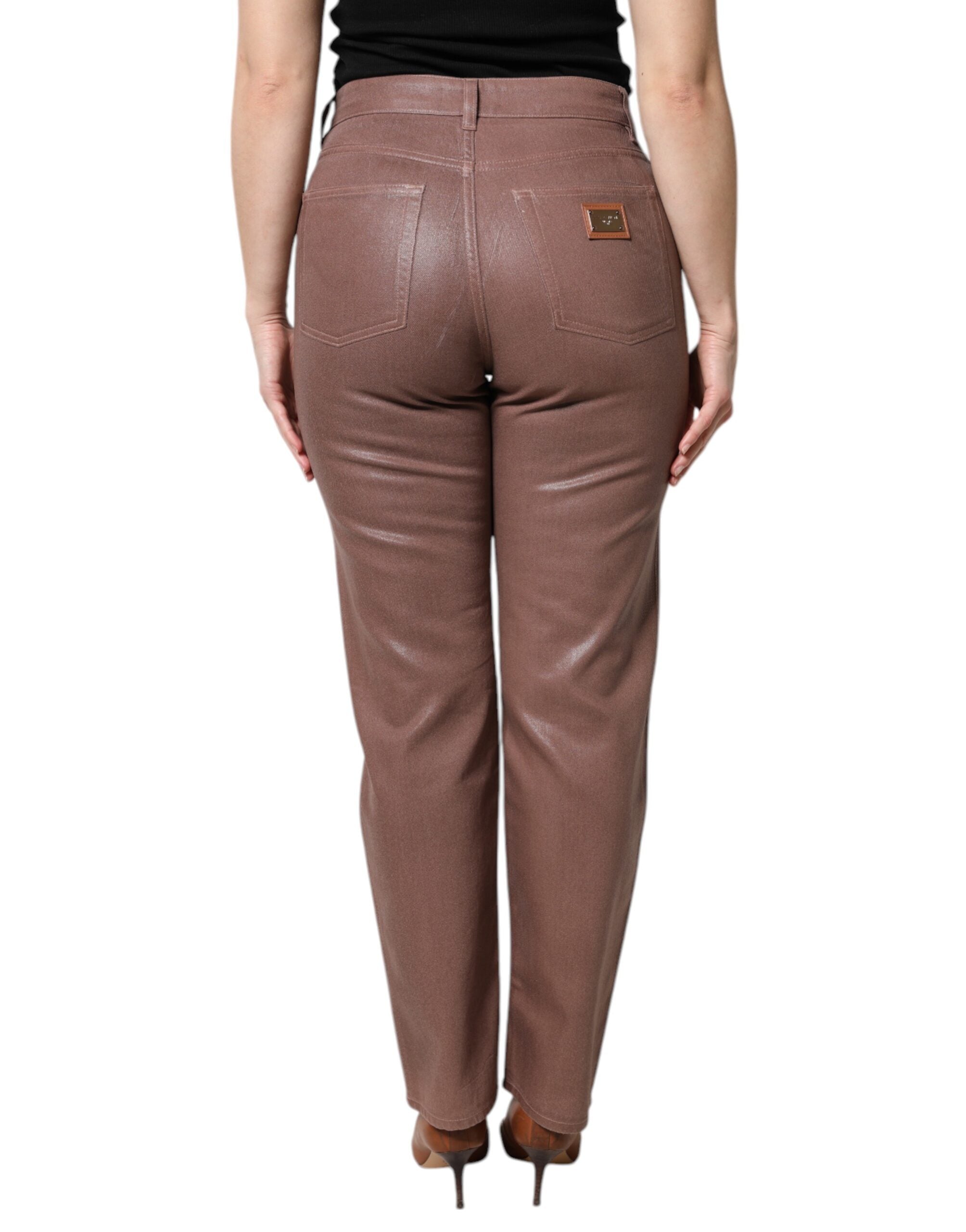 Dolce & Gabbana Brown Cotton High Waist Tapered Denim Jeans