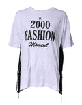 Dolce & Gabbana White Print Lace-Up Cotton Crew Neck T-shirt