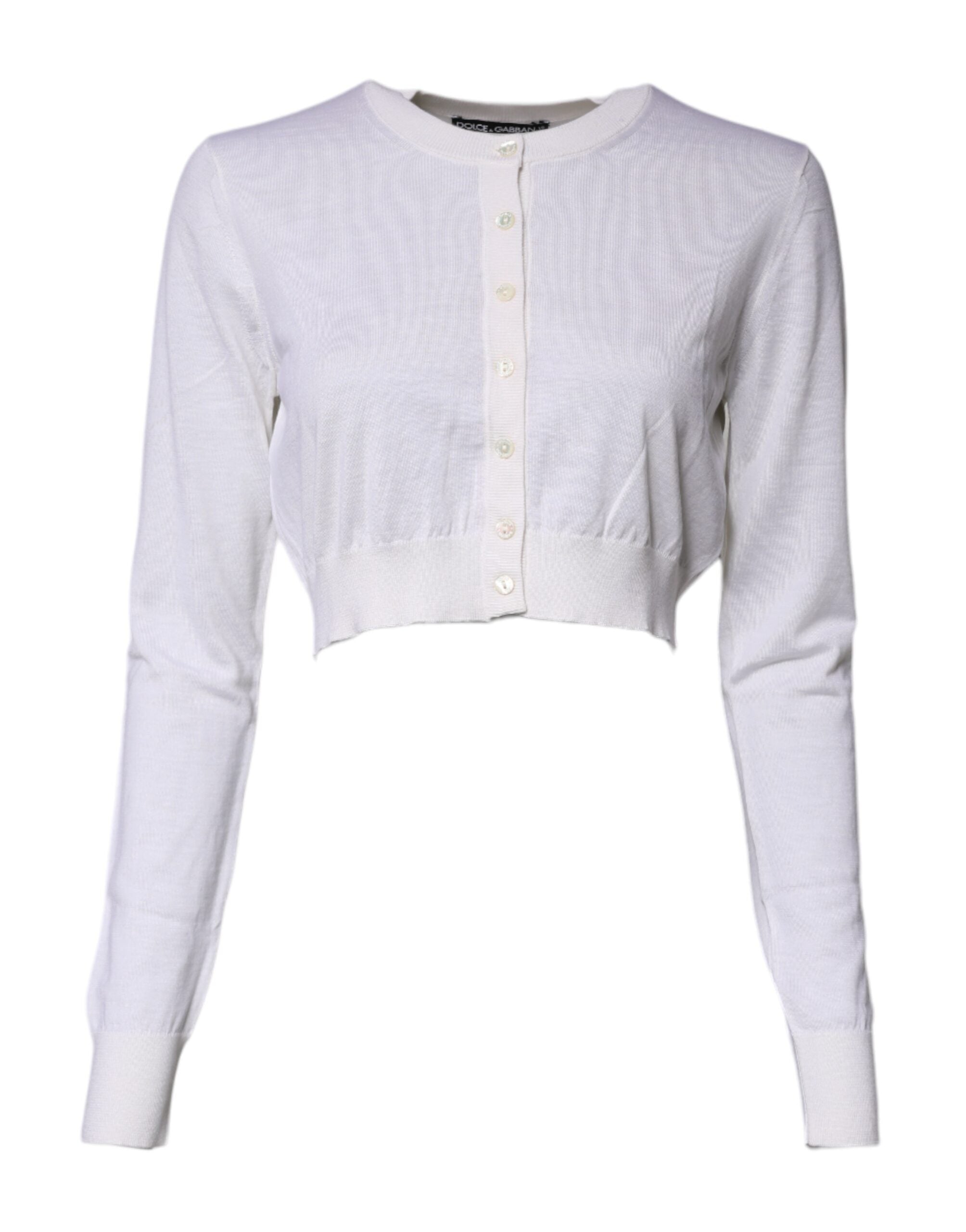 Dolce & Gabbana Cream Cashmere Knit Cropped Cardigan Sweater