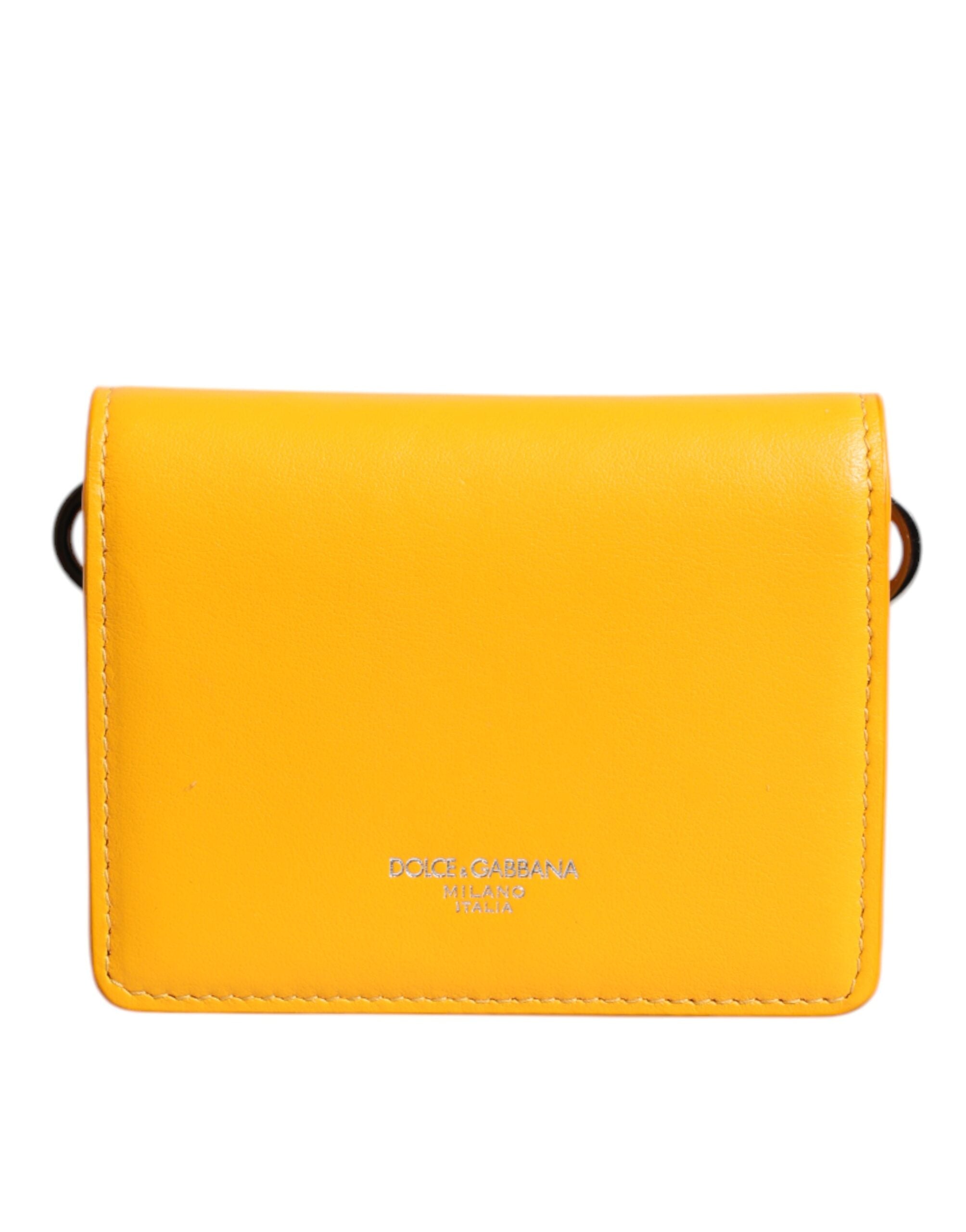 Dolce & Gabbana Yellow Leather Bifold Card Holder Crossbody Bag