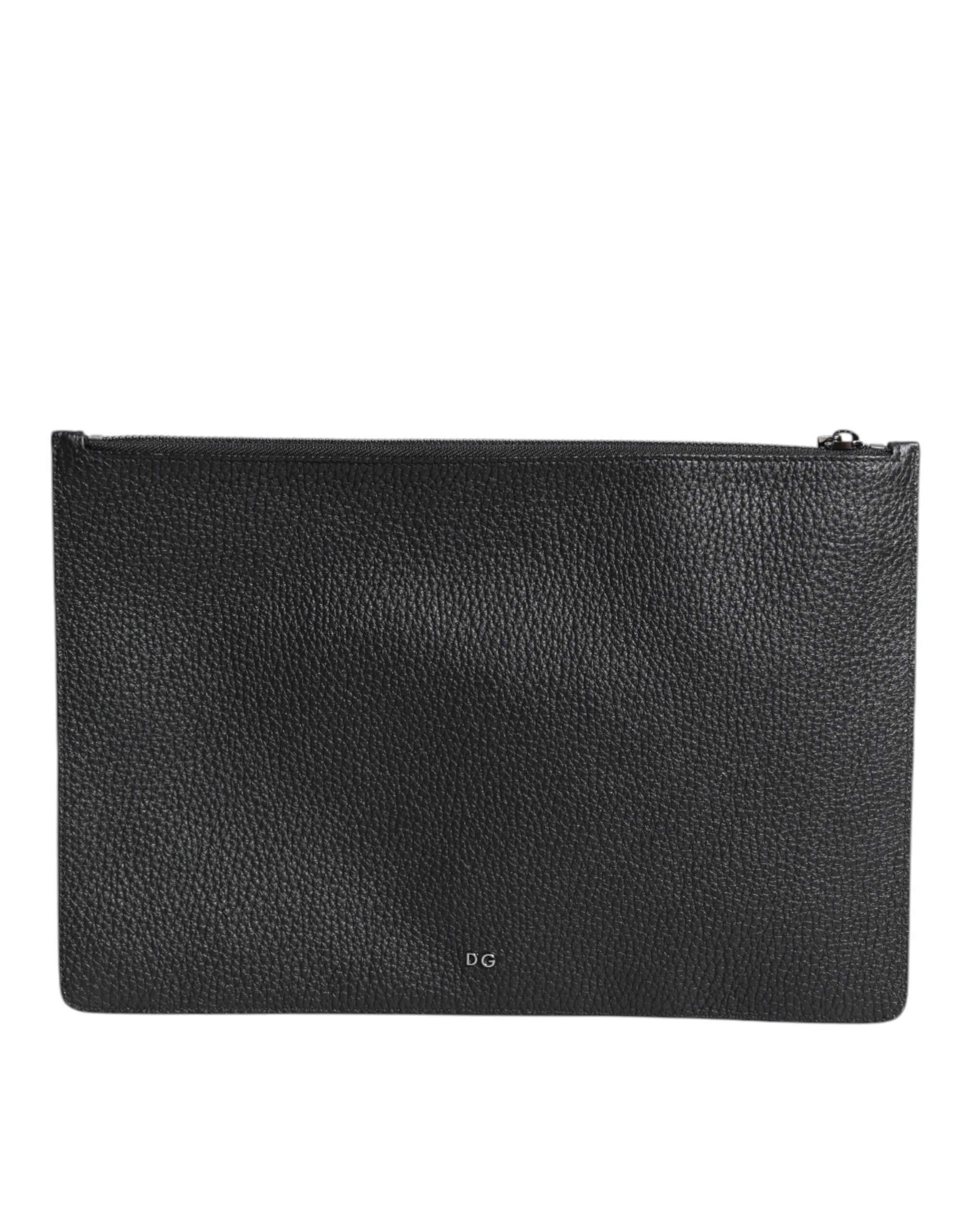 Dolce & Gabbana Black Calfskin Crown Embellished Clutch Pouch Bag