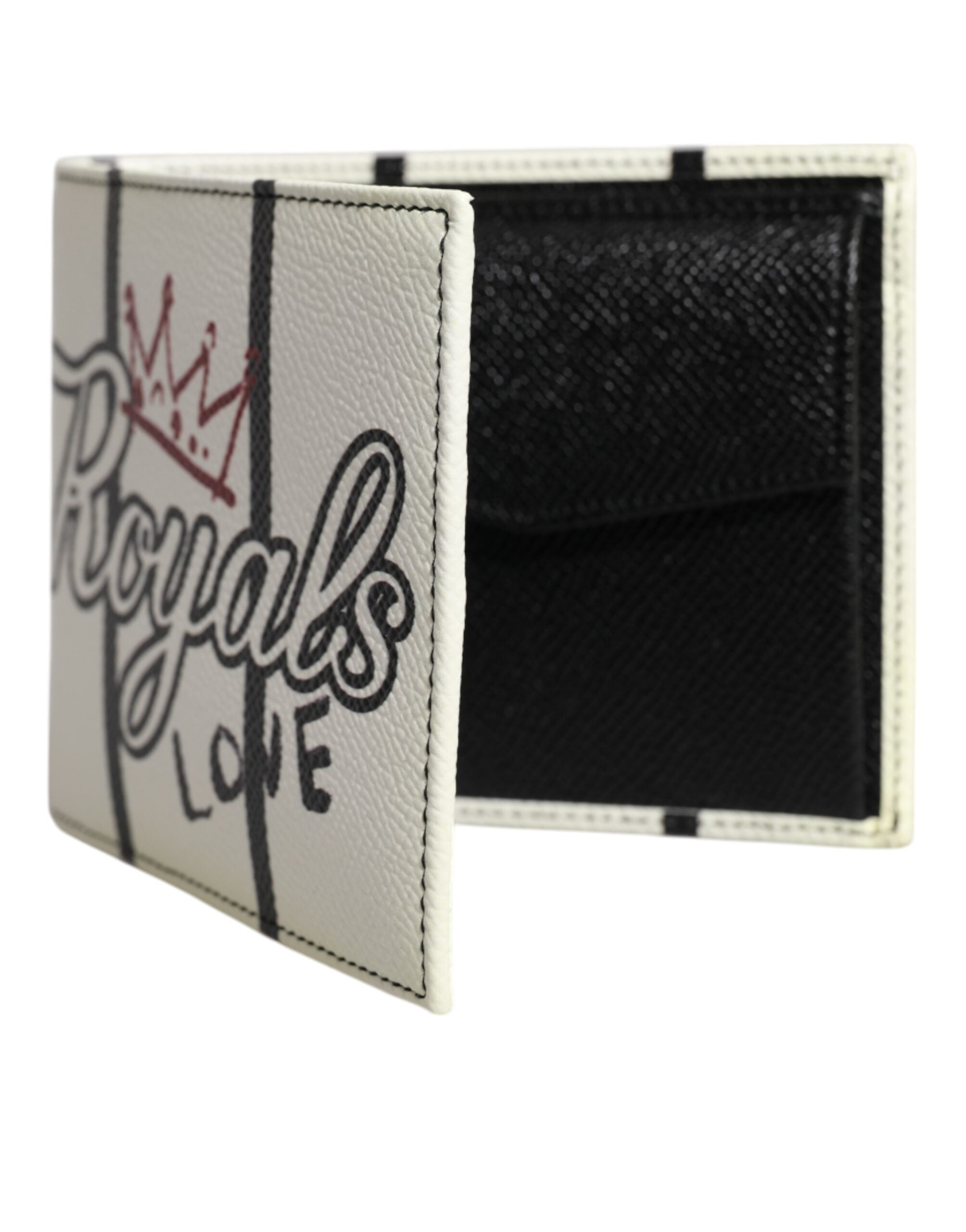 Dolce & Gabbana White Leather DG Crown Royals Bifold Card Holder Wallet