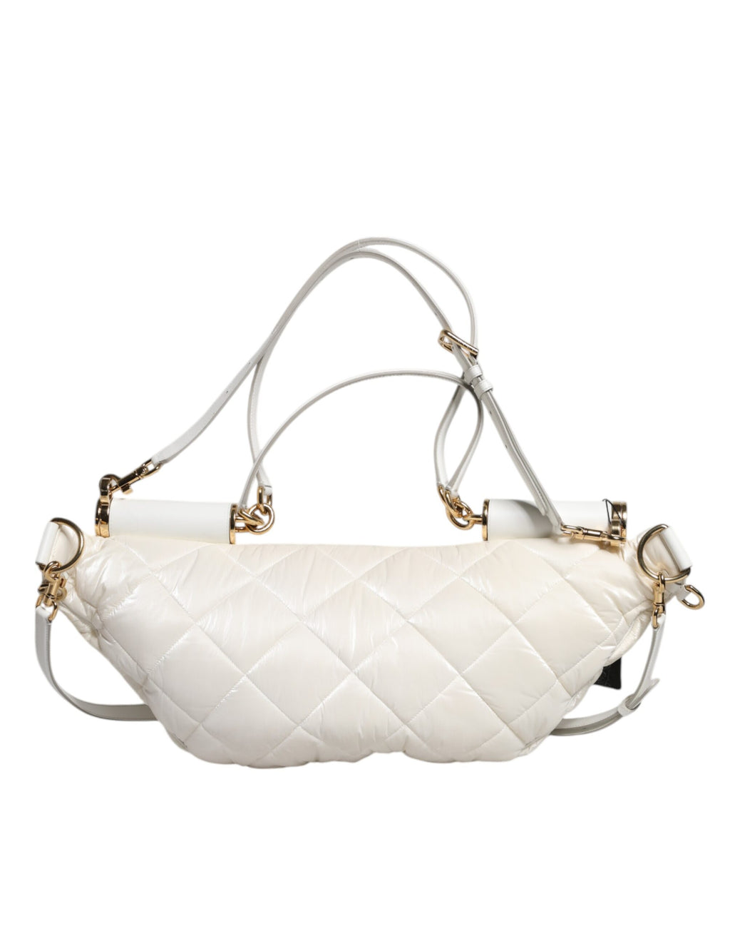Dolce & Gabbana White Quilted Logo Plaque Belt Waist Fanny Pack Bag