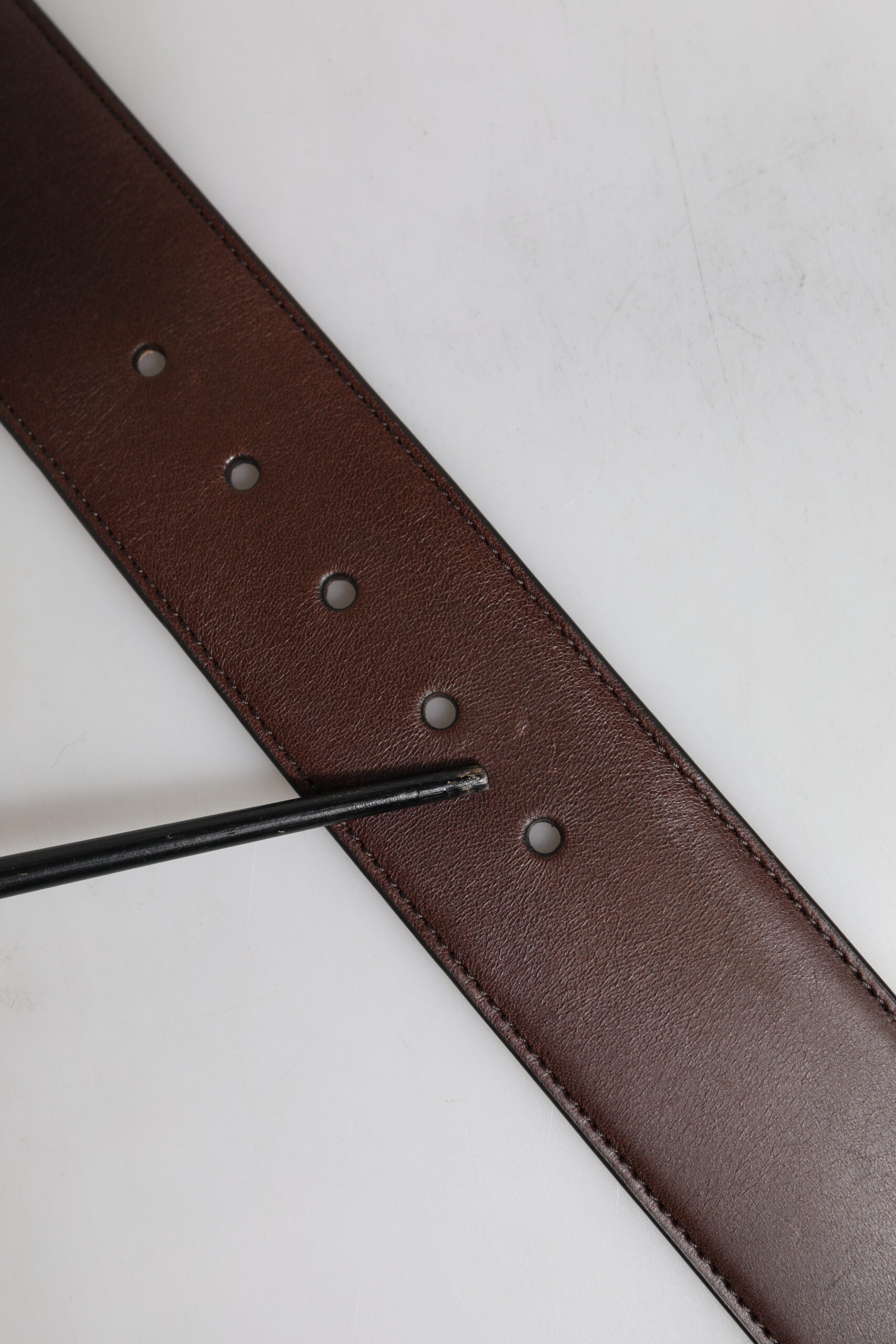 Dolce & Gabbana Brown Logo Engraved Metal Waist Buckle Belt