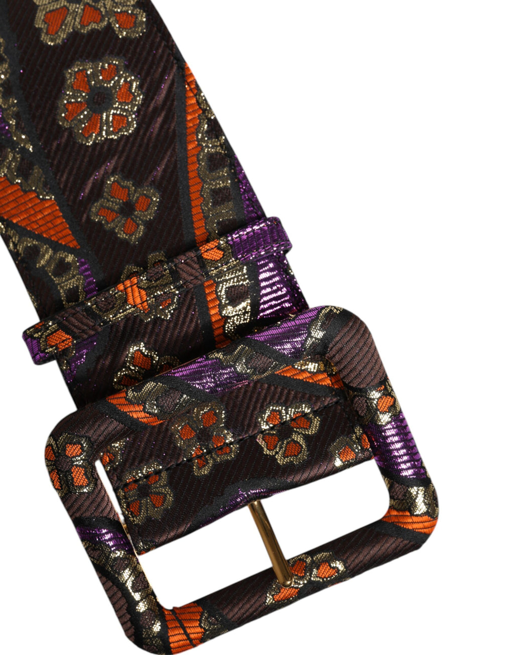 Dolce & Gabbana Multicolor Floral Jacquard Lurex Wide Waist Buckle Belt