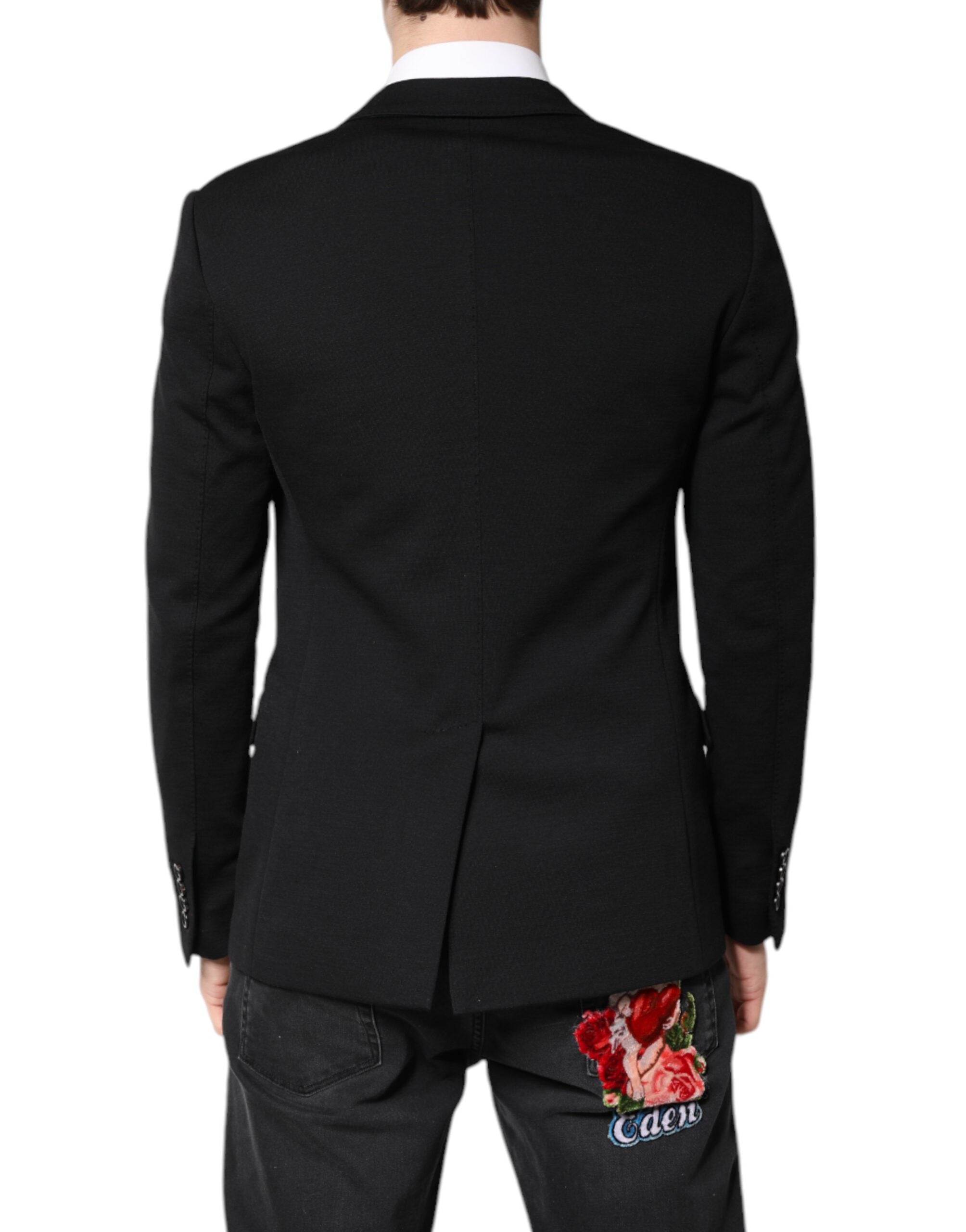 Dolce & Gabbana Black Wool Slim Fit Coat Blazer Jacket Suit