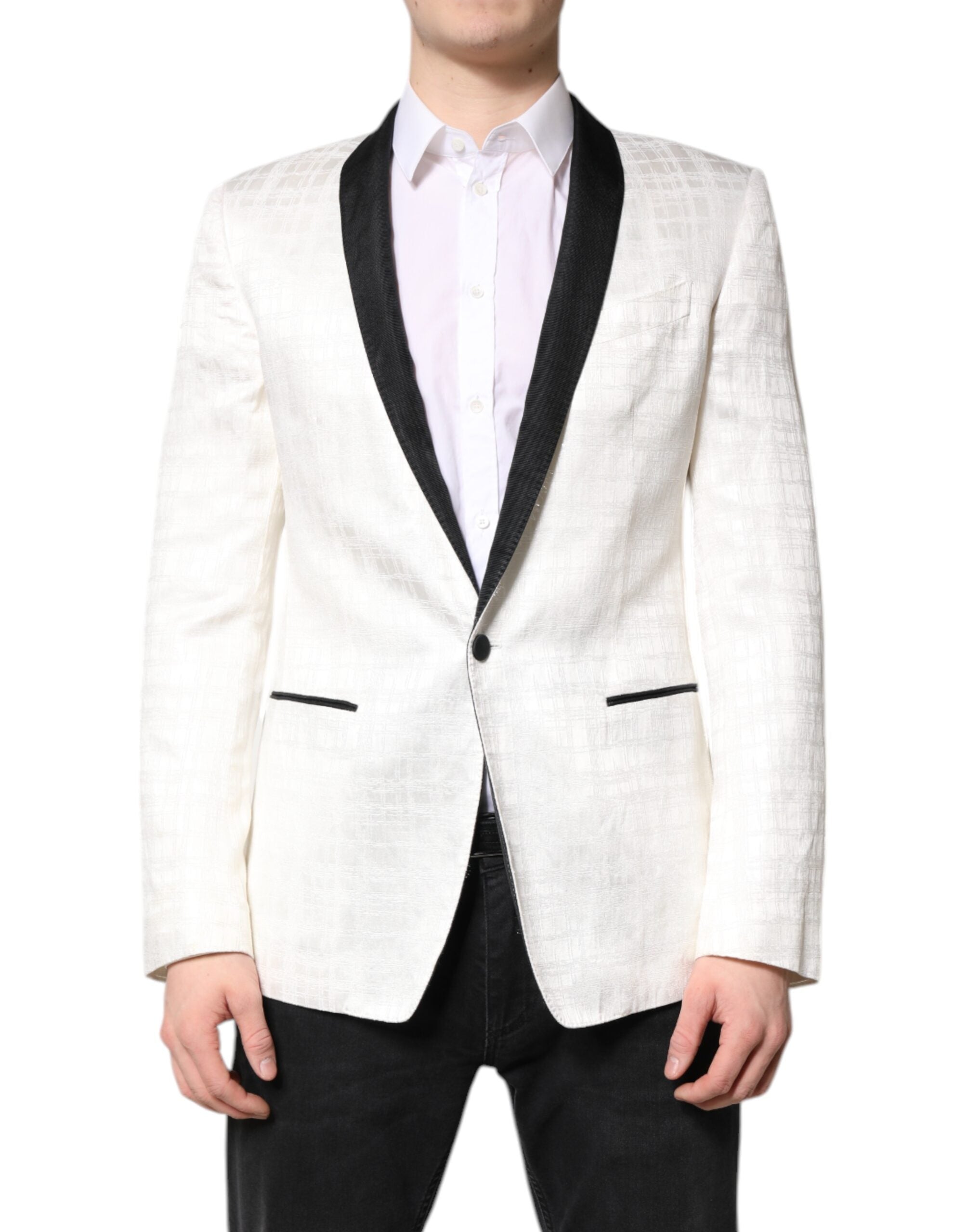 Dolce & Gabbana White Black Single Breasted Coat Blazer Suit
