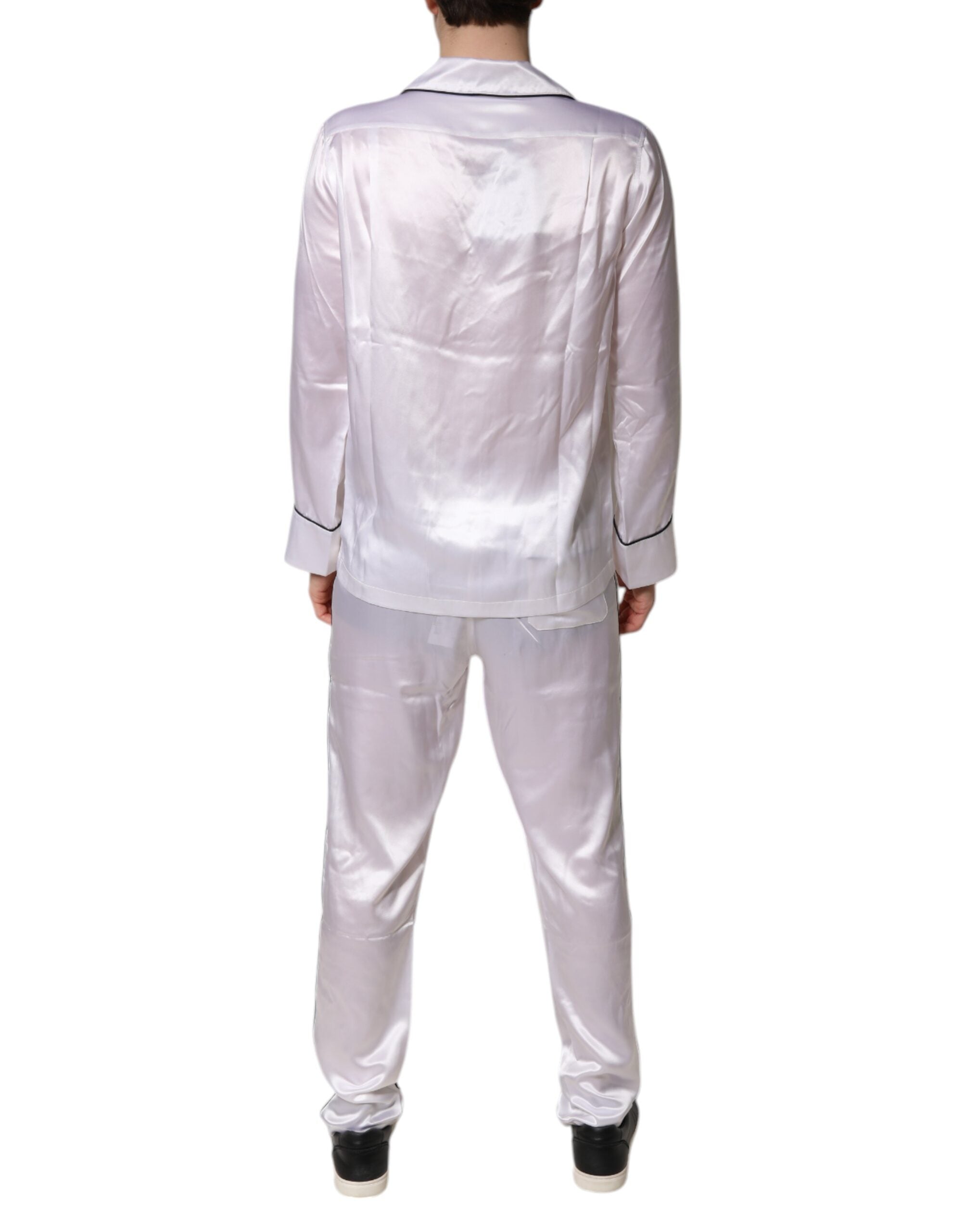 Dolce & Gabbana White Satin Silk Men Pajama Set Sleepwear