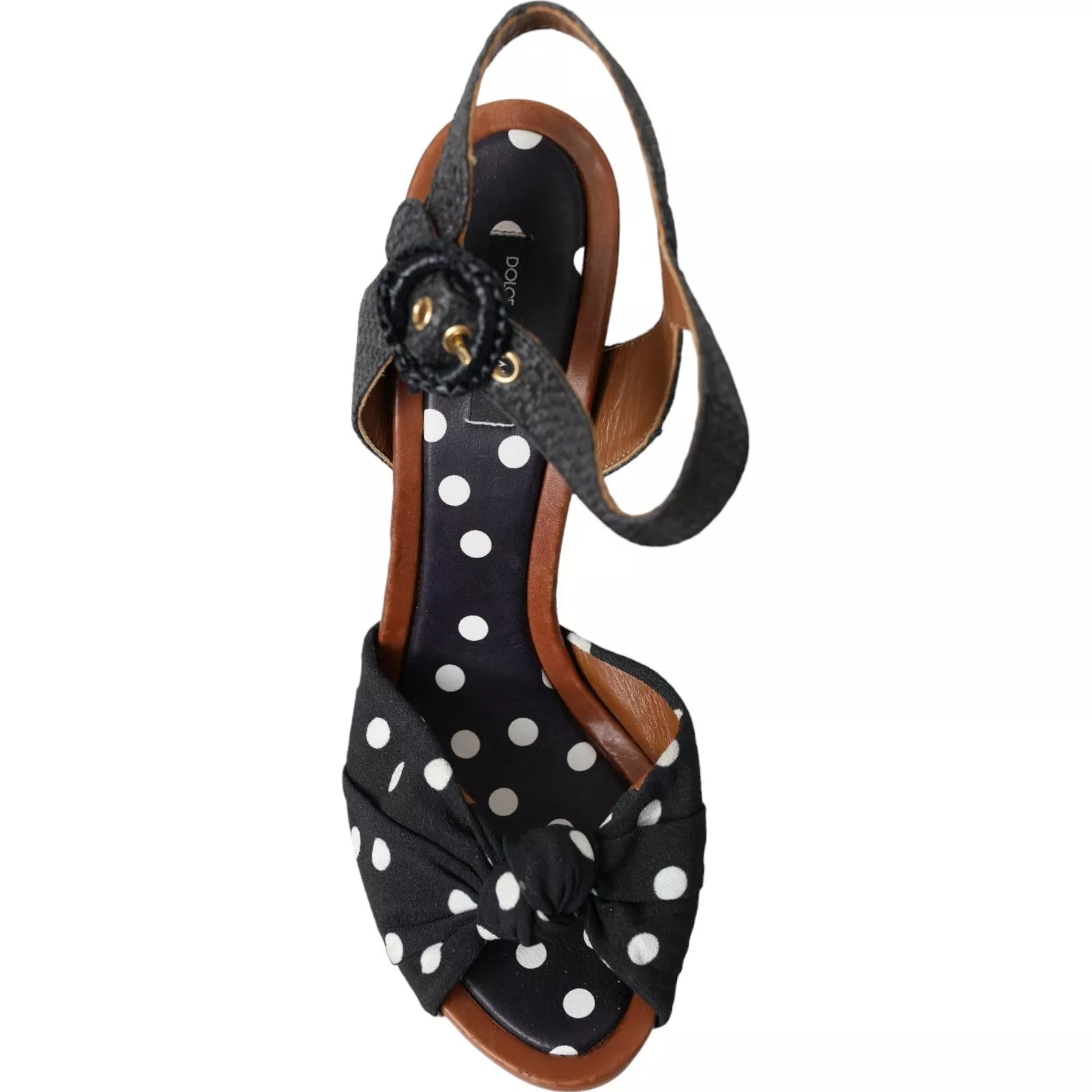 Dolce & Gabbana Black Polka Dot Leather Heels Sandals Shoes