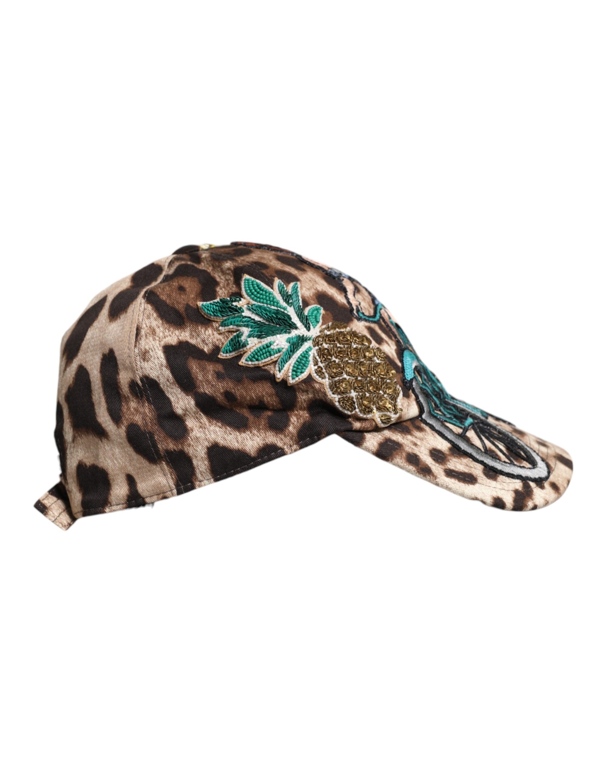 Dolce & Gabbana Brown Leopard Sequin Sicily Baseball Cap