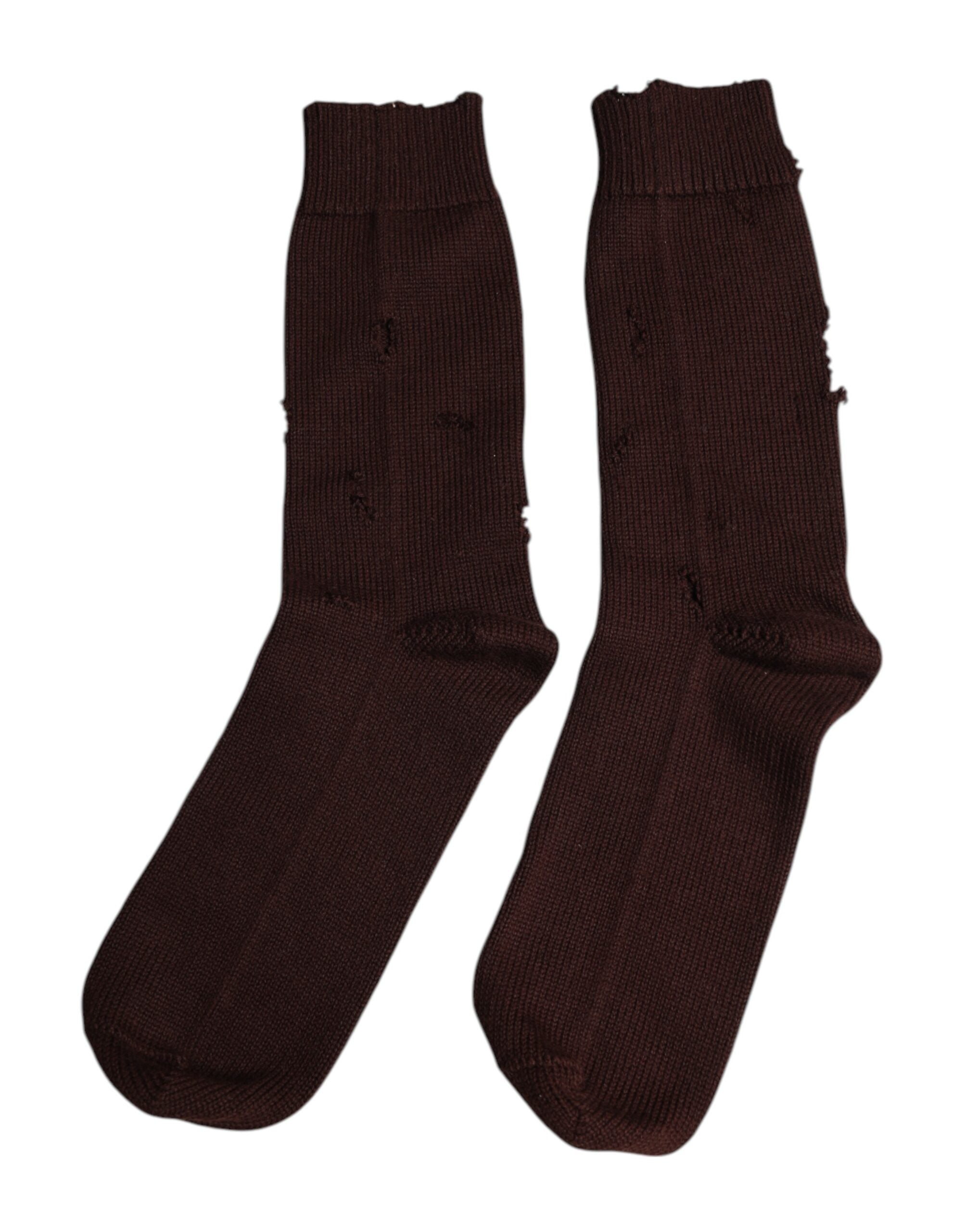 Dolce & Gabbana Brown Solid Cotton Stretch Mid Calf Socks