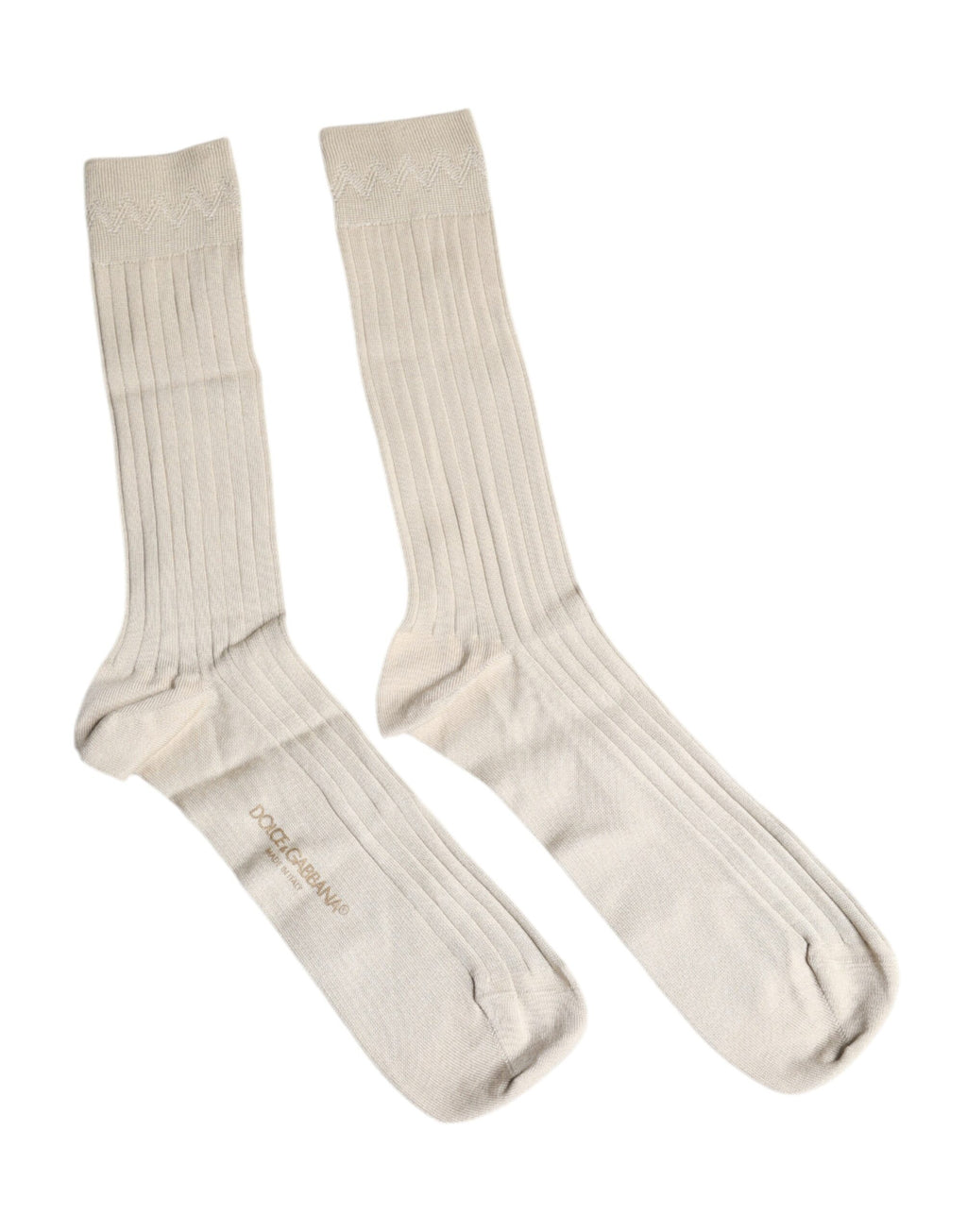 Dolce & Gabbana Beige Cotton Stretch Logo Mid Calf Socks