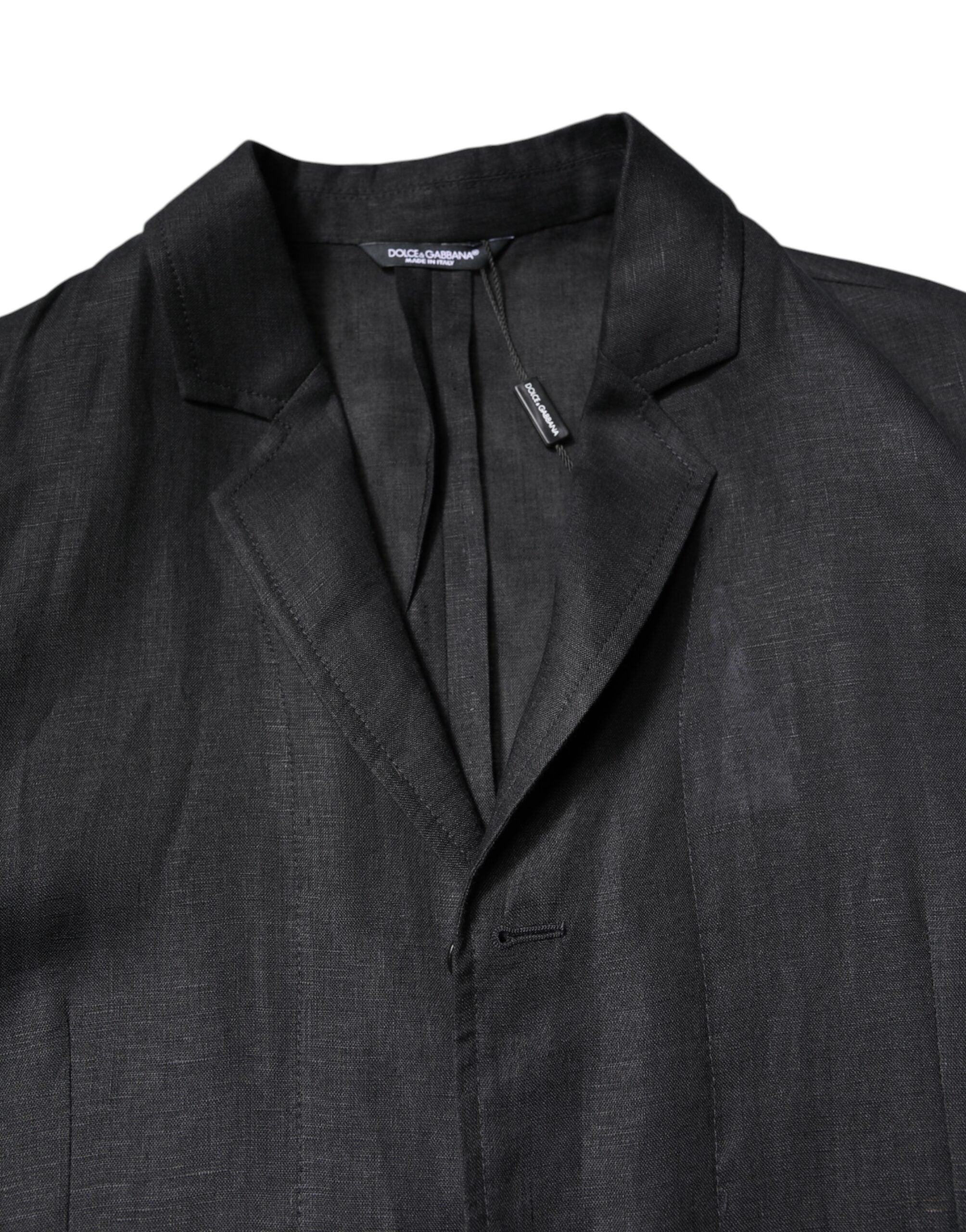 Dolce & Gabbana Black Linen Single Breasted Men Coat Blazer