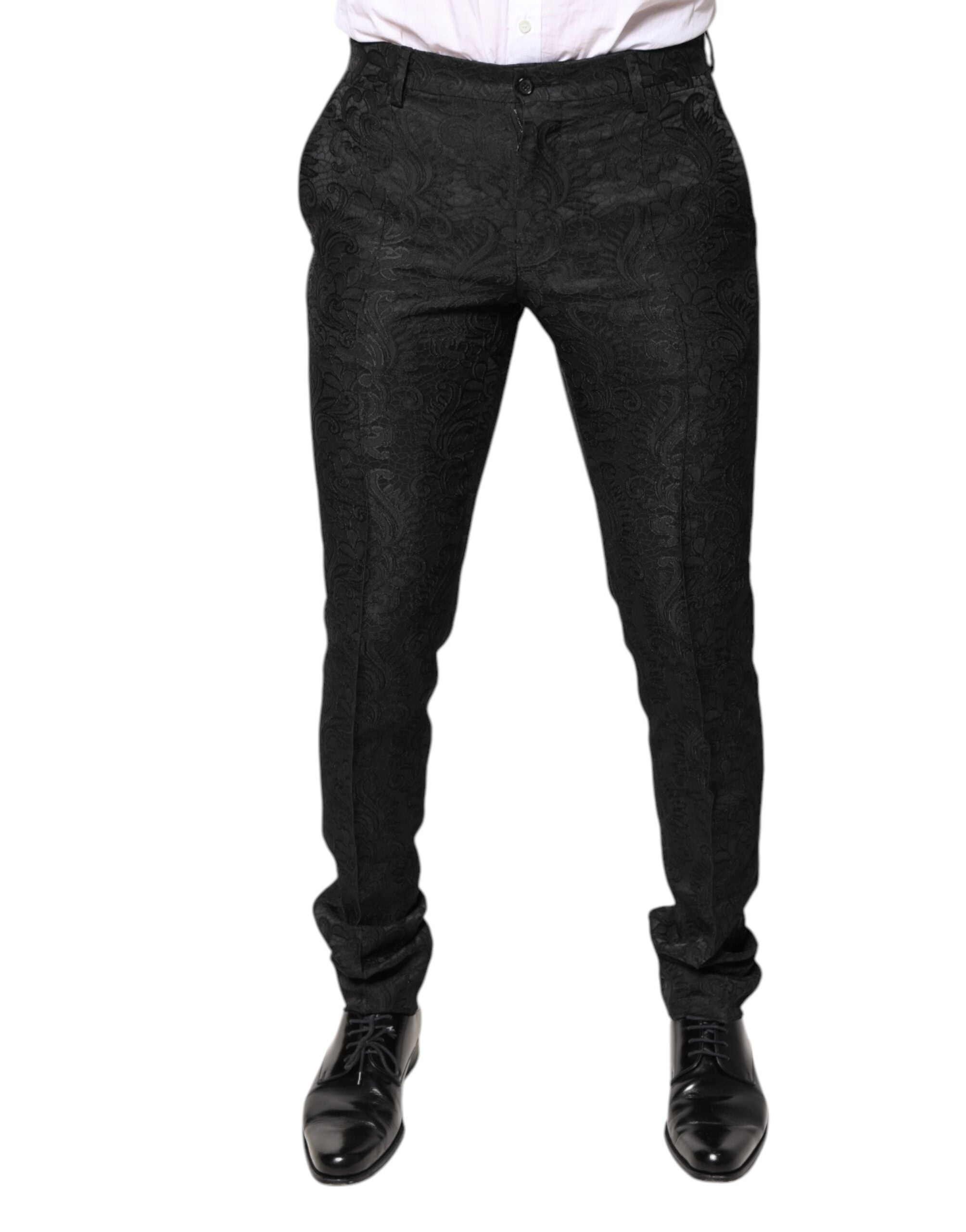 Dolce & Gabbana Black Floral Jacquard Mid Waist Dress Pants