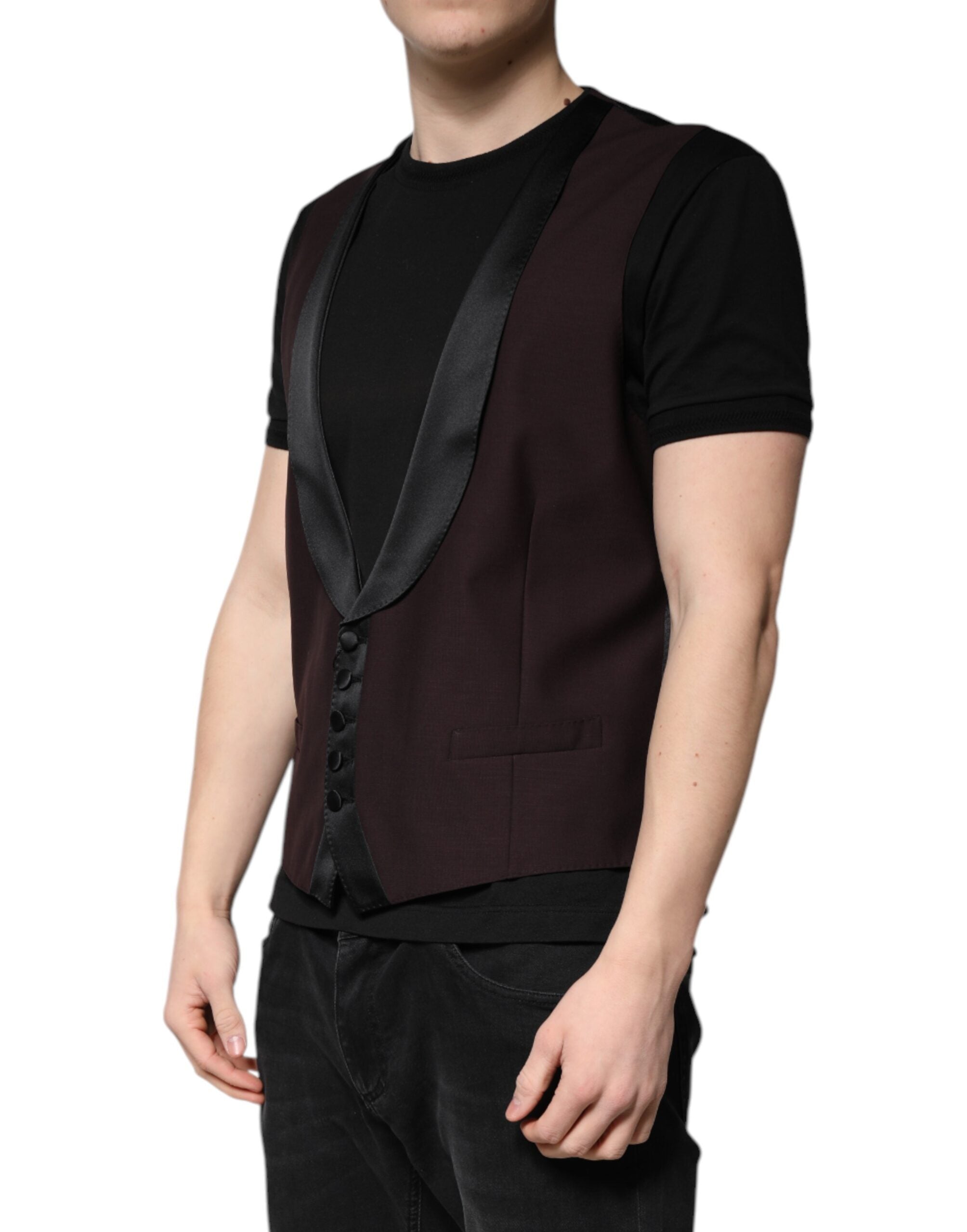 Dolce & Gabbana Maroon Wool Waistcoat Dress Formal Vest