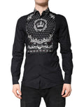 Camisa de vestir formal Dolce & Gabbana negra y blanca con estampado de pañuelo en dorado