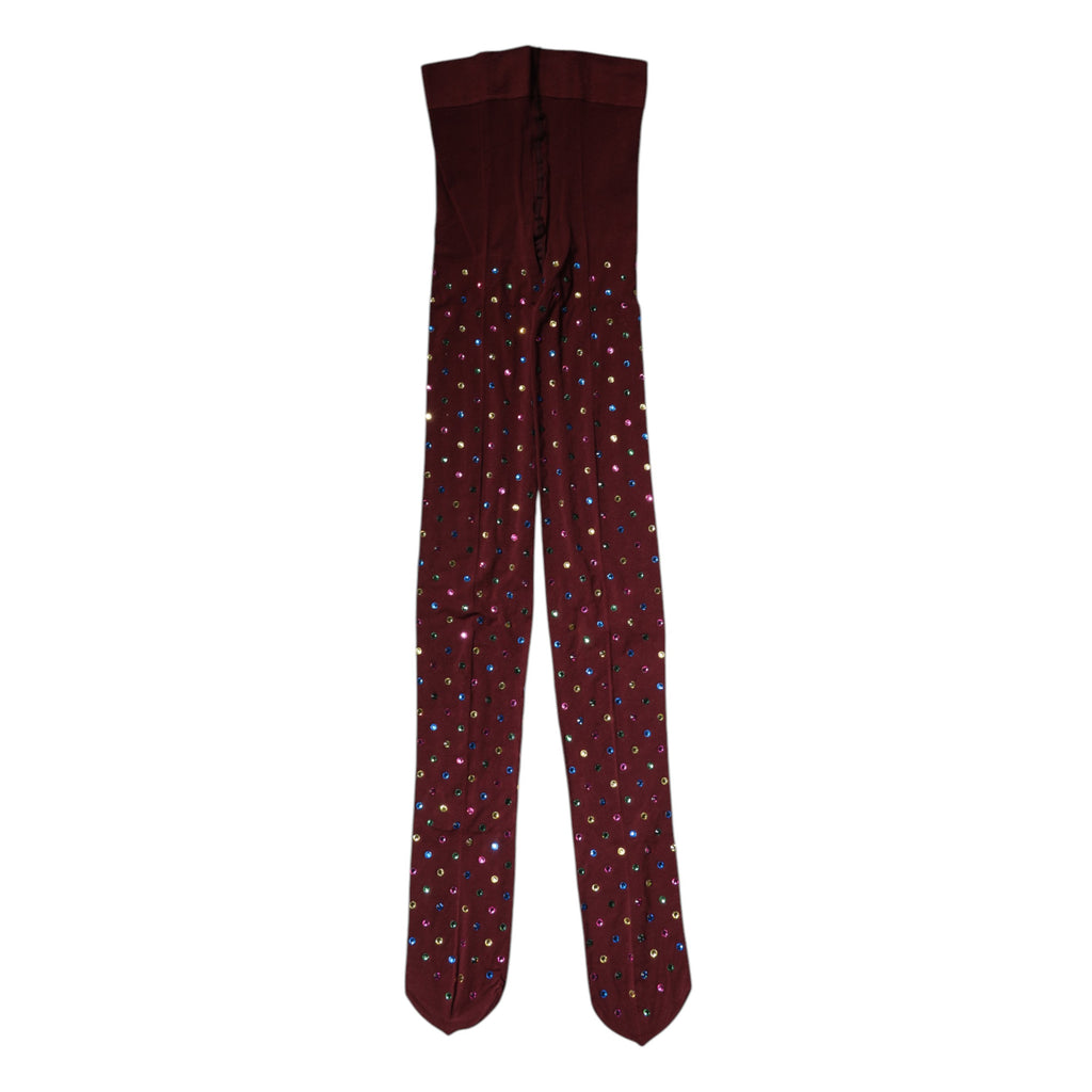 Dolce & Gabbana Maroon Nylon Crystal Embellished Pantyhose Tights