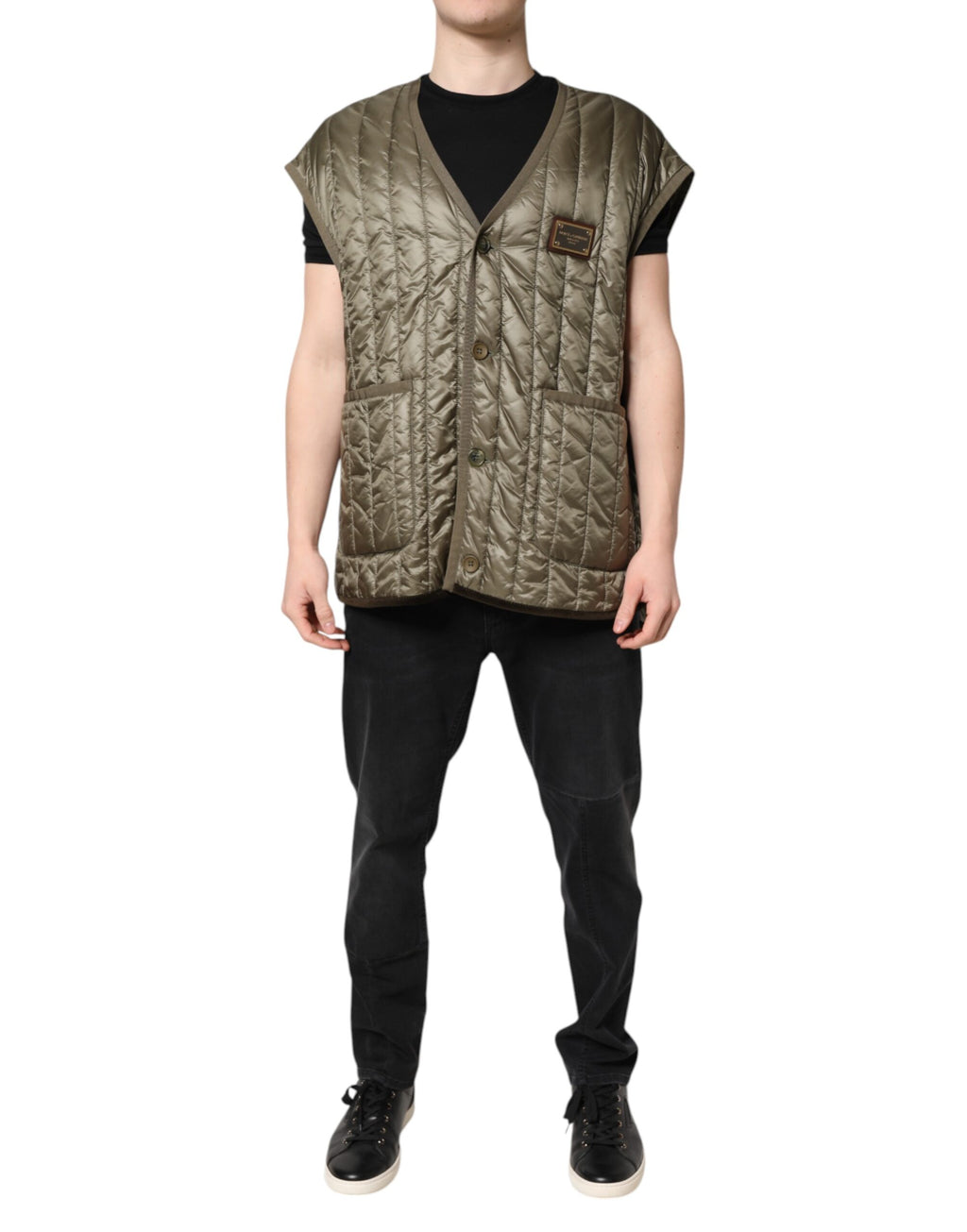 Dolce & Gabbana Brown Logo Plaque Quilted Vest Jacket