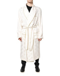 Dolce & Gabbana Ivory Silk Logo Men Wrap Robe Coat Jacket